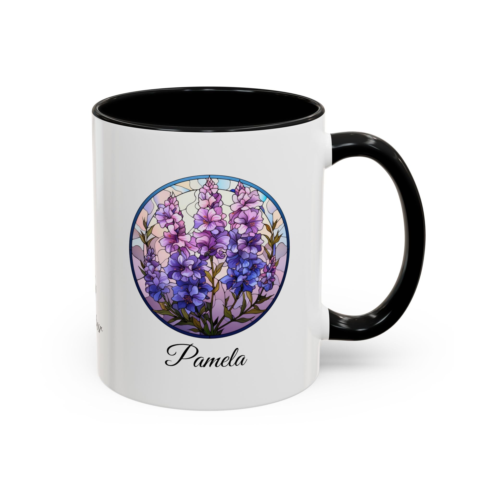 Personalized July Birth Flower Accent Coffee Mug - Available in 11oz and 15oz Sizes