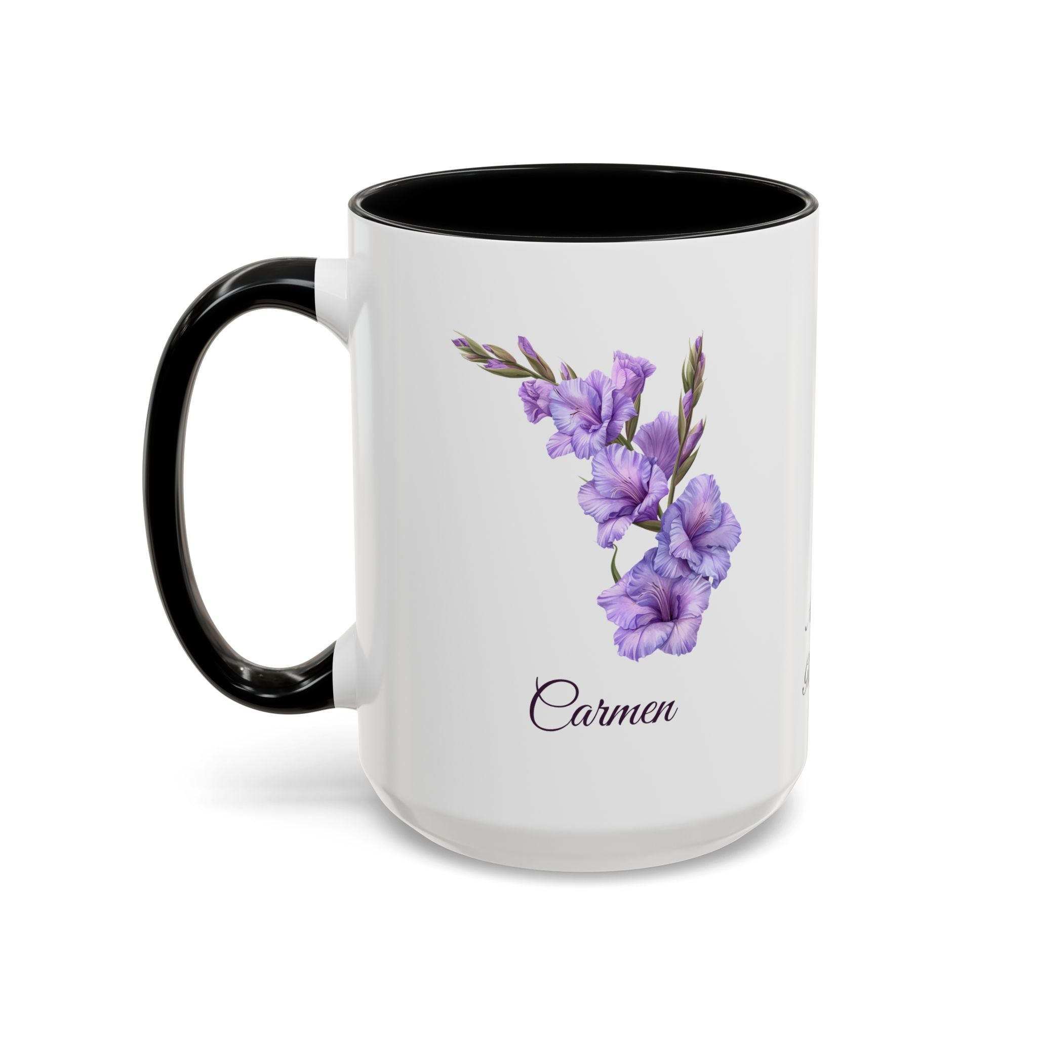 Personalized August Birth Flower Accent Coffee Mug - Available in 11oz and 15oz Sizes