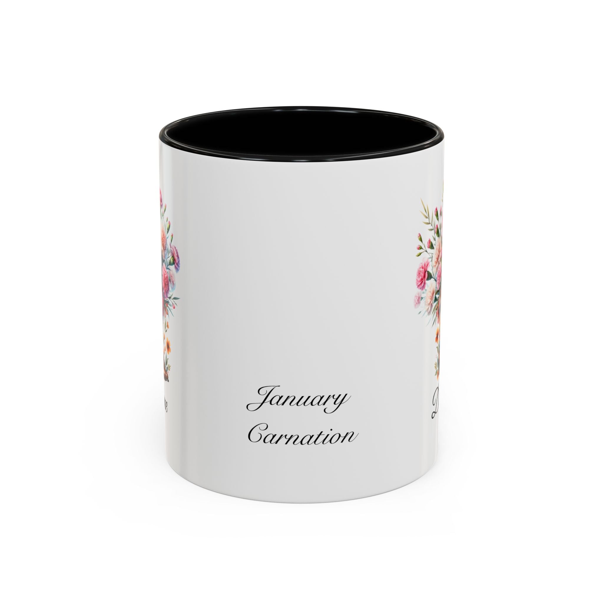 Personalized January Birth Flower Accent Coffee Mug - Available in 11oz and 15oz Sizes
