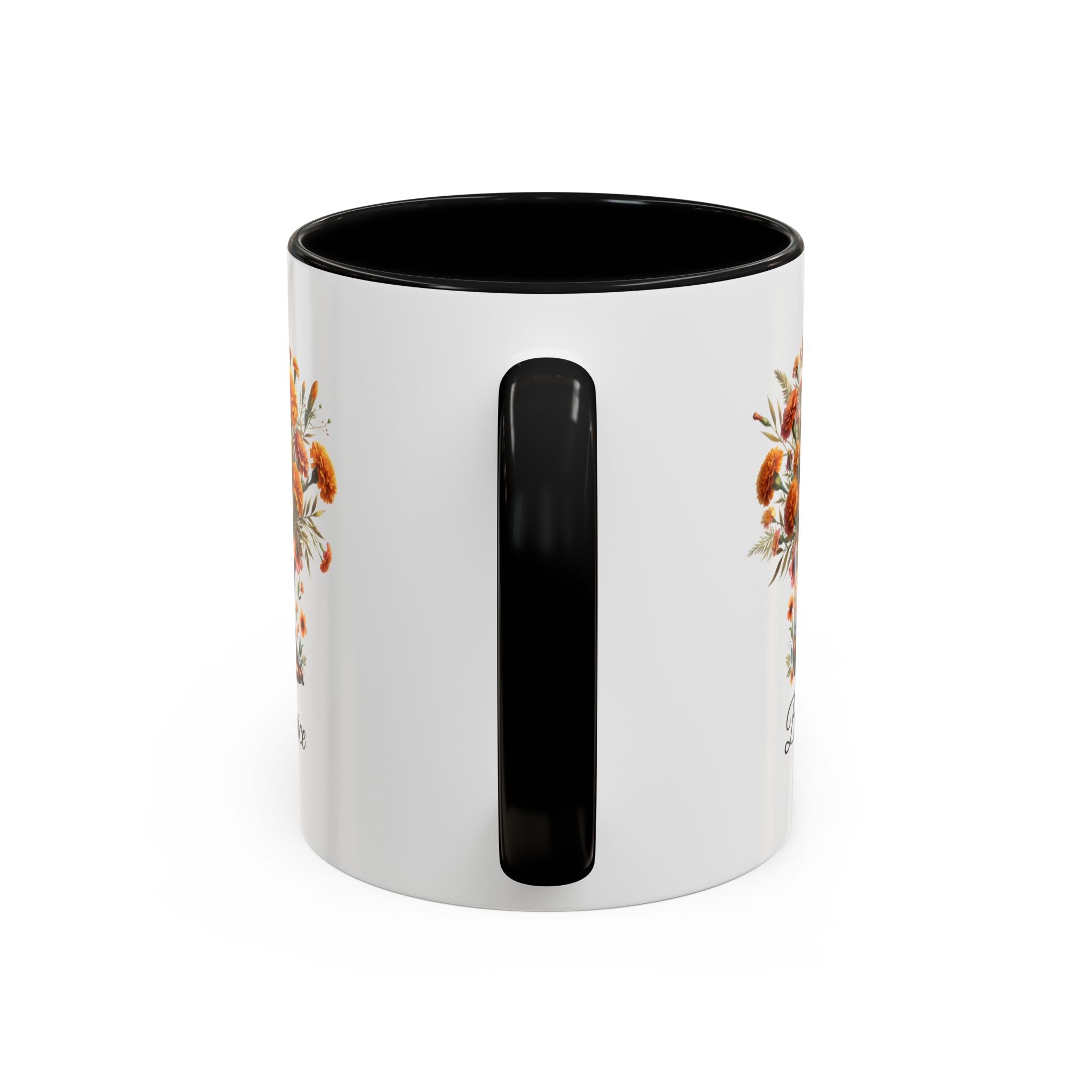 Personalized October Birth Flower Accent Coffee Mug - Available in 11oz and 15oz Sizes