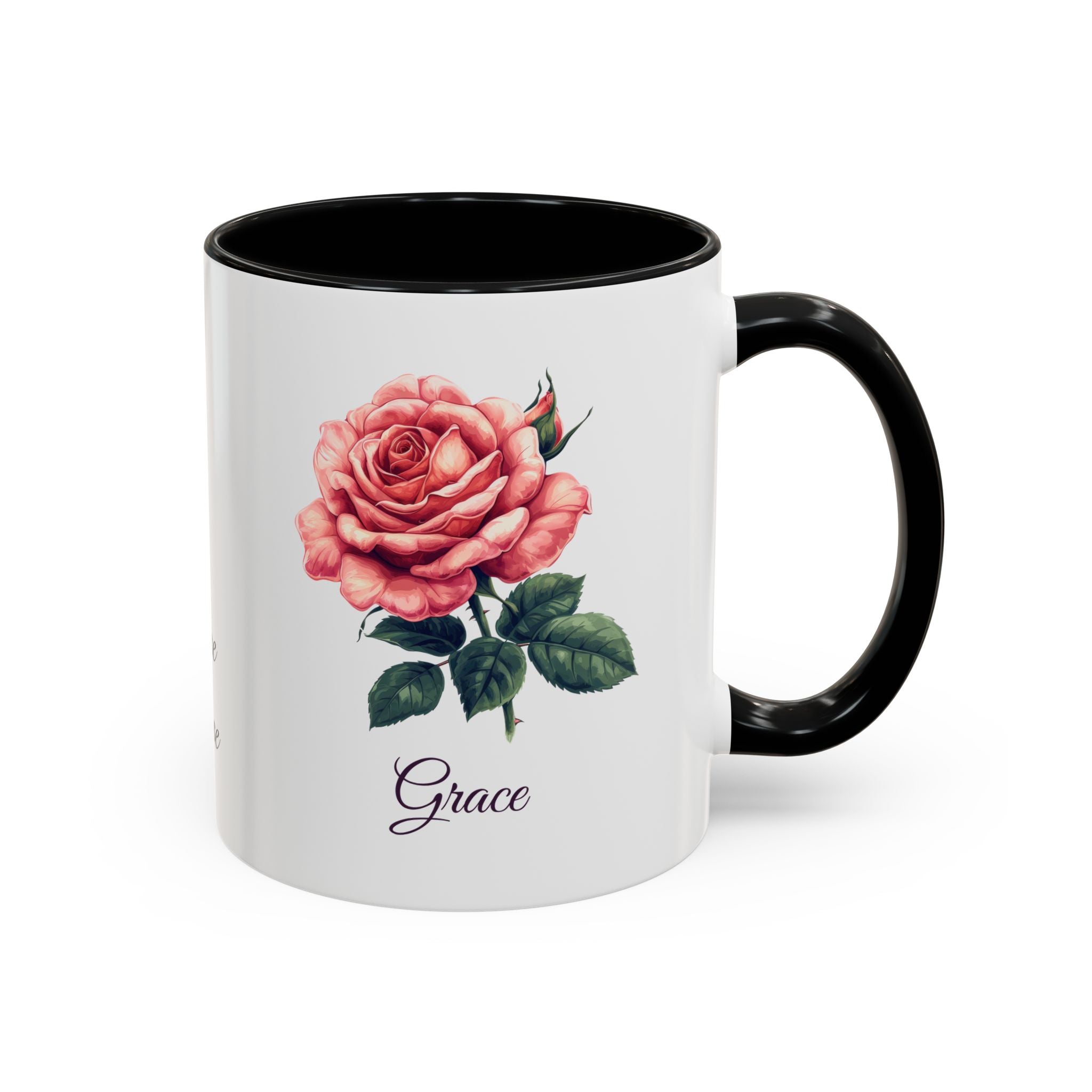Personalized June Birth Flower Accent Coffee Mug - Available in 11oz and 15oz Sizes