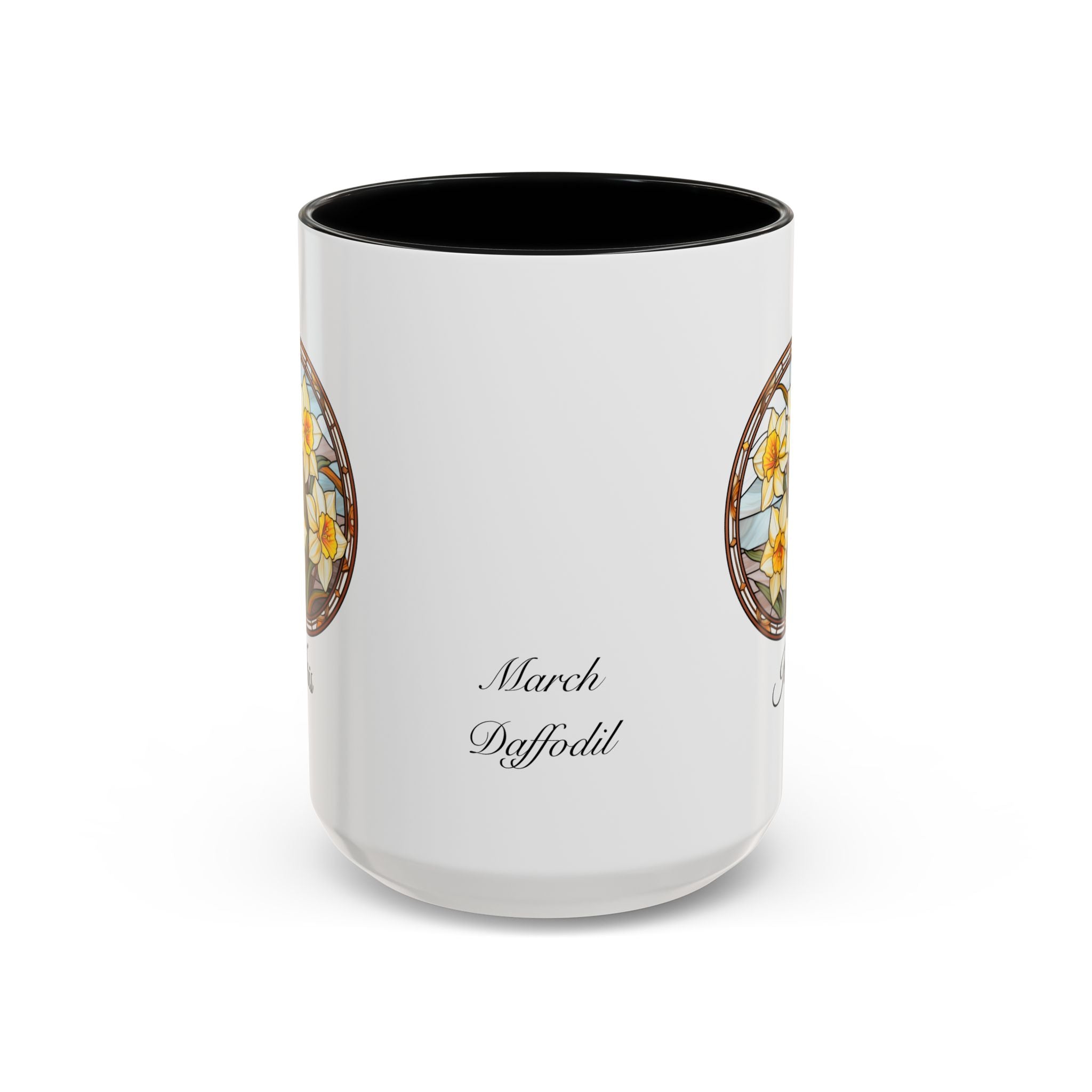 Personalized March Birth Flower Accent Coffee Mug - Available in 11oz and 15oz Sizes