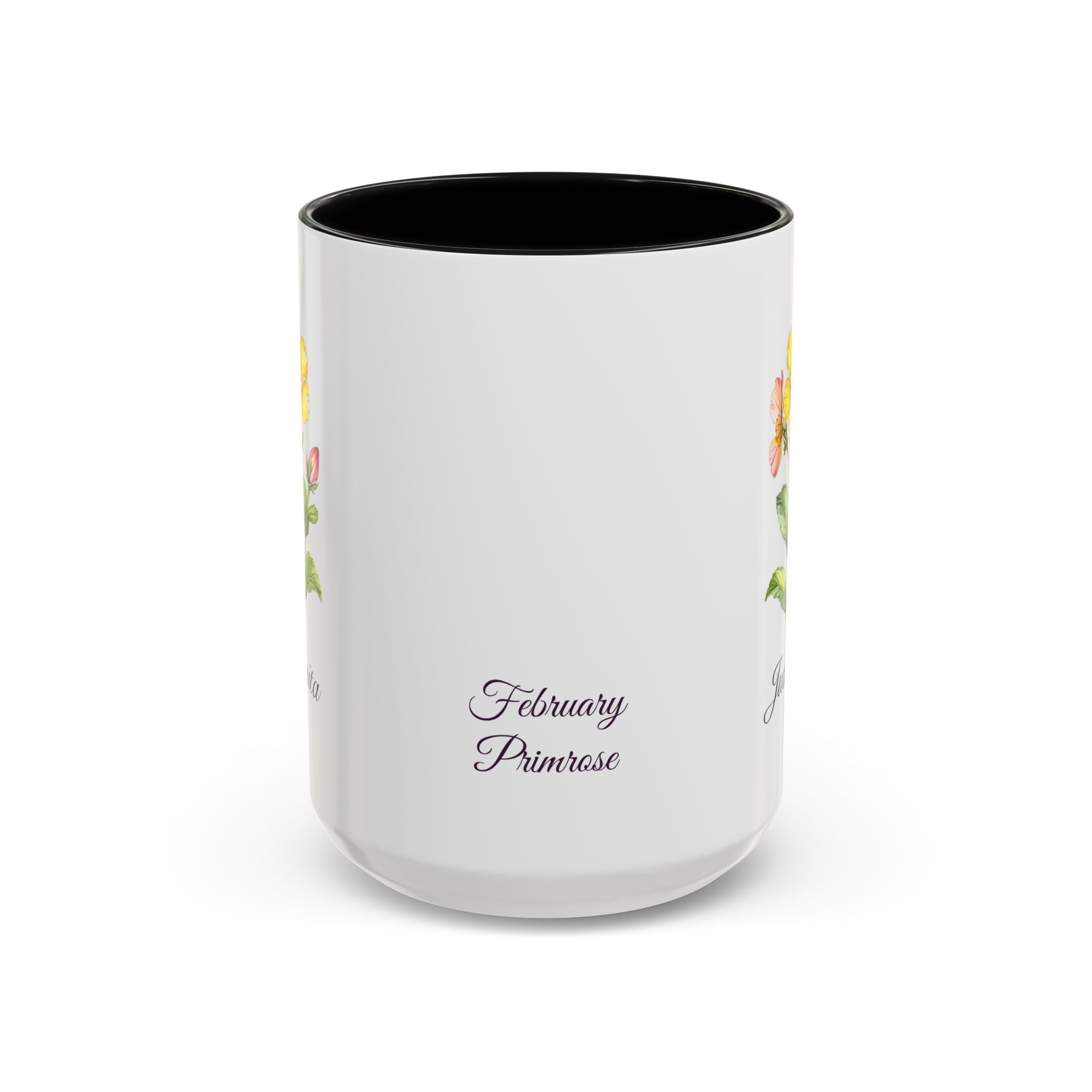 Personalized February Birth Flower Accent Coffee Mug - Available in 11oz and 15oz Sizes