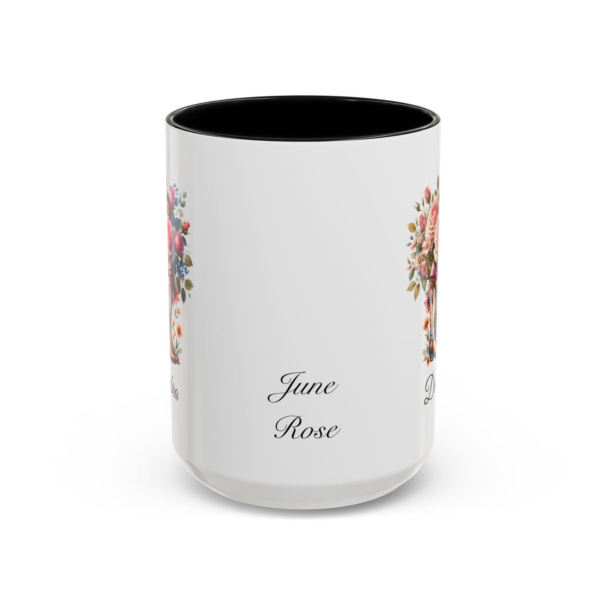 Personalized June Birth Flower Accent Coffee Mug - Available in 11oz and 15oz Sizes