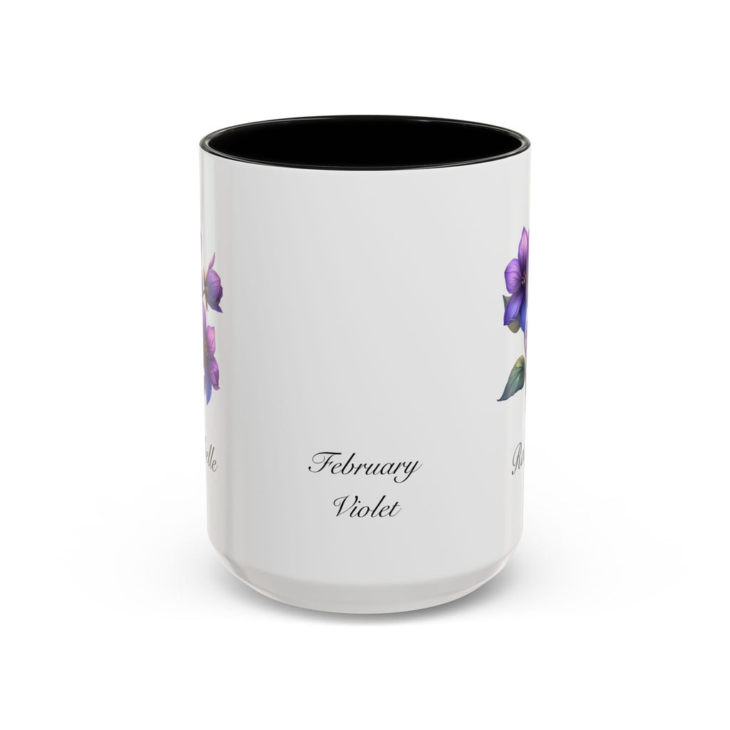 Personalized February Birth Flower Accent Coffee Mug - Available in 11oz and 15oz Sizes