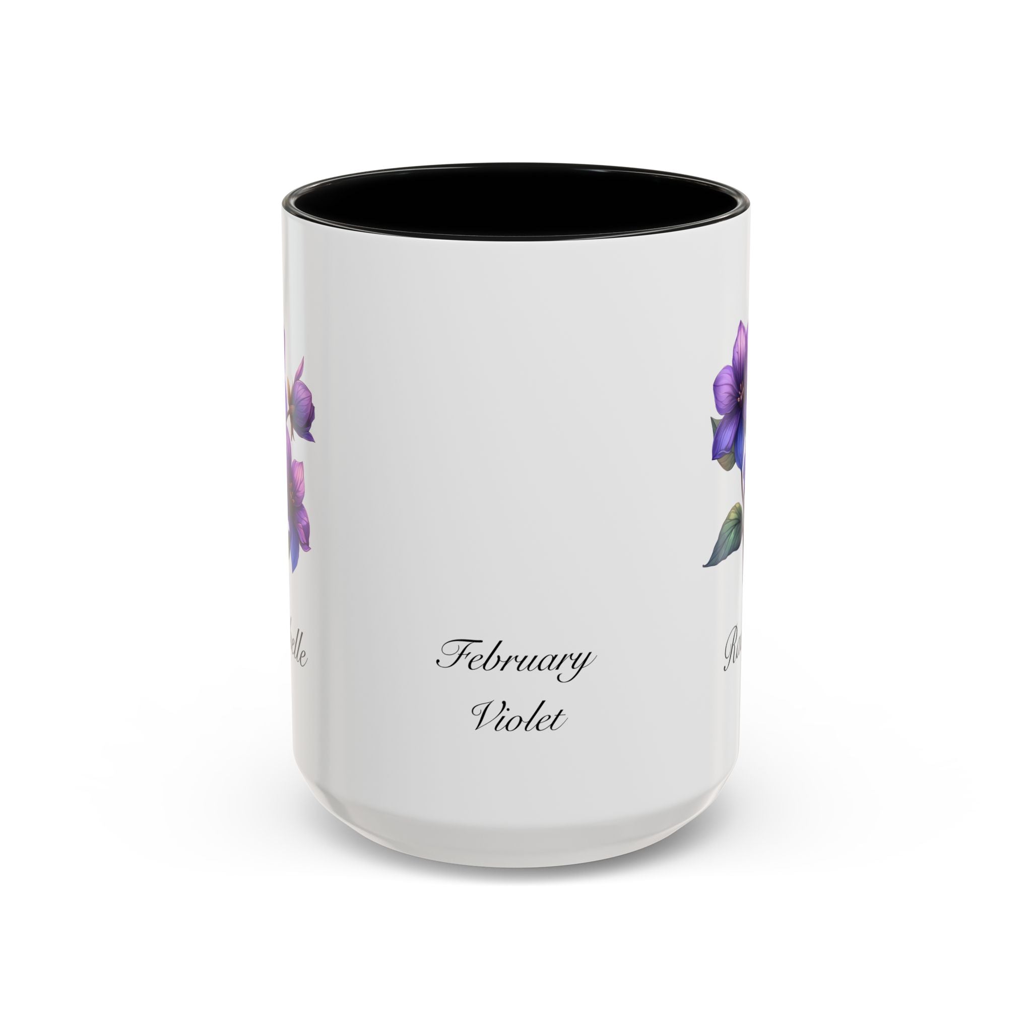 Personalized February Birth Flower Accent Coffee Mug - Available in 11oz and 15oz Sizes