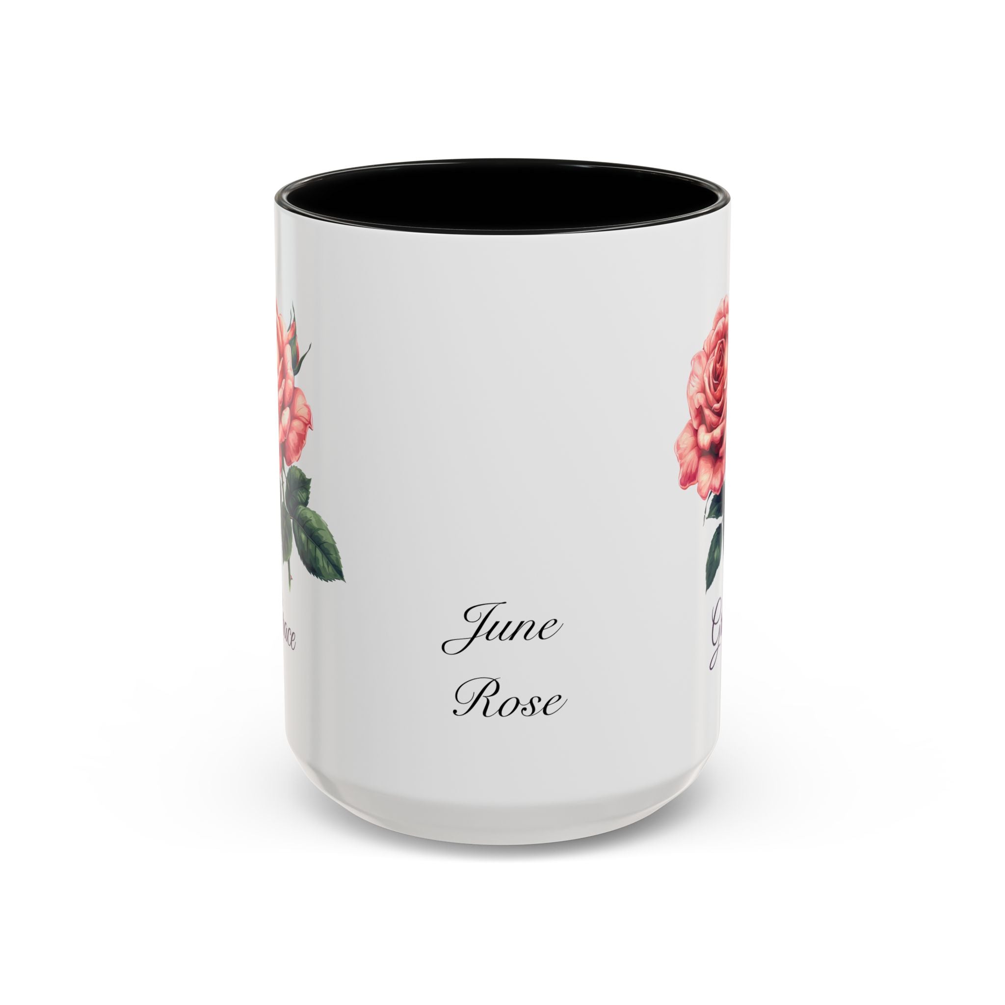 Personalized June Birth Flower Accent Coffee Mug - Available in 11oz and 15oz Sizes