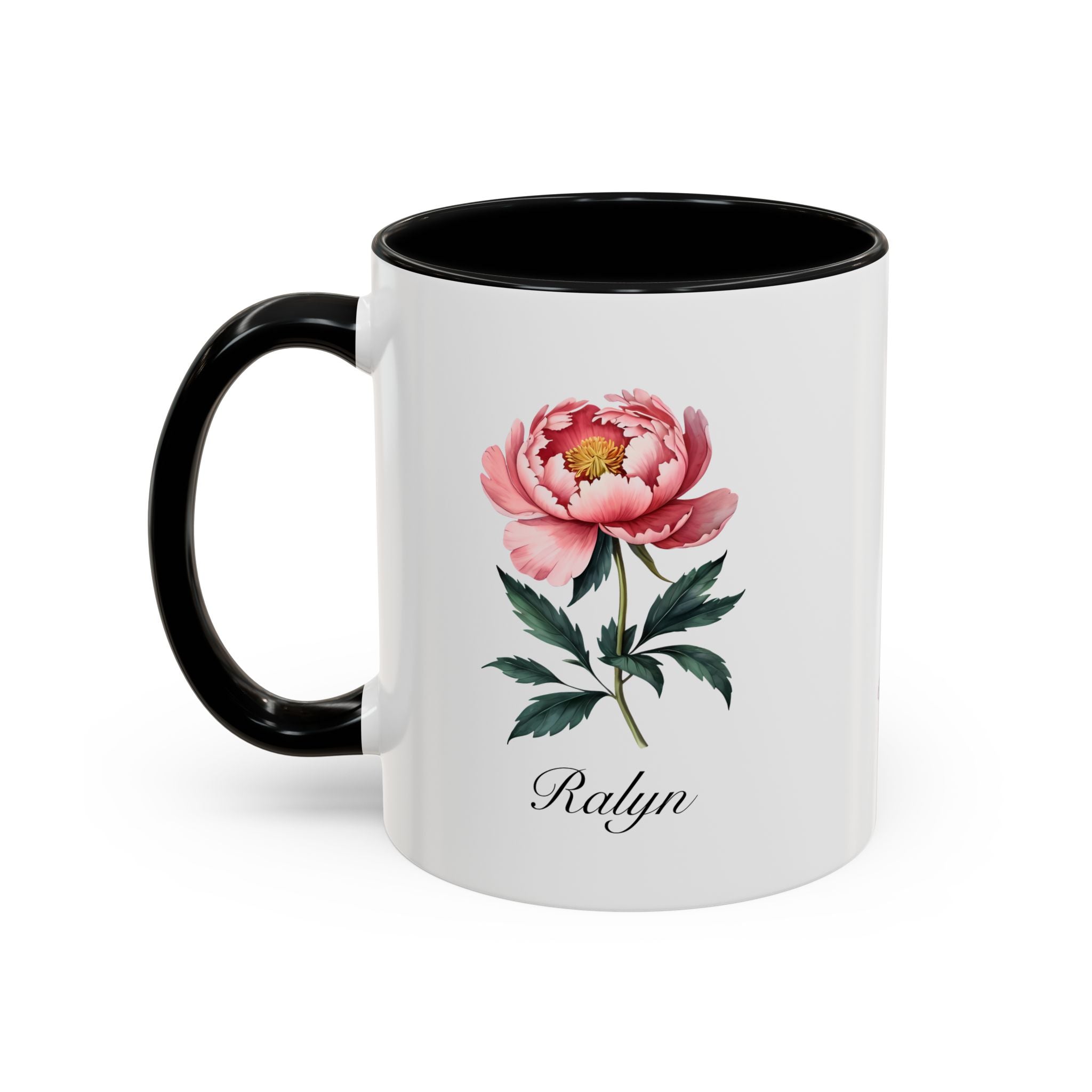 Personalized November Birth Flower Accent Coffee Mug - Available in 11oz and 15oz Sizes