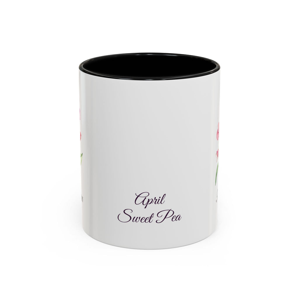 Personalized April Sweet Pea Birth Flower Accent Coffee Mug - Available in 11oz and 15oz Sizes