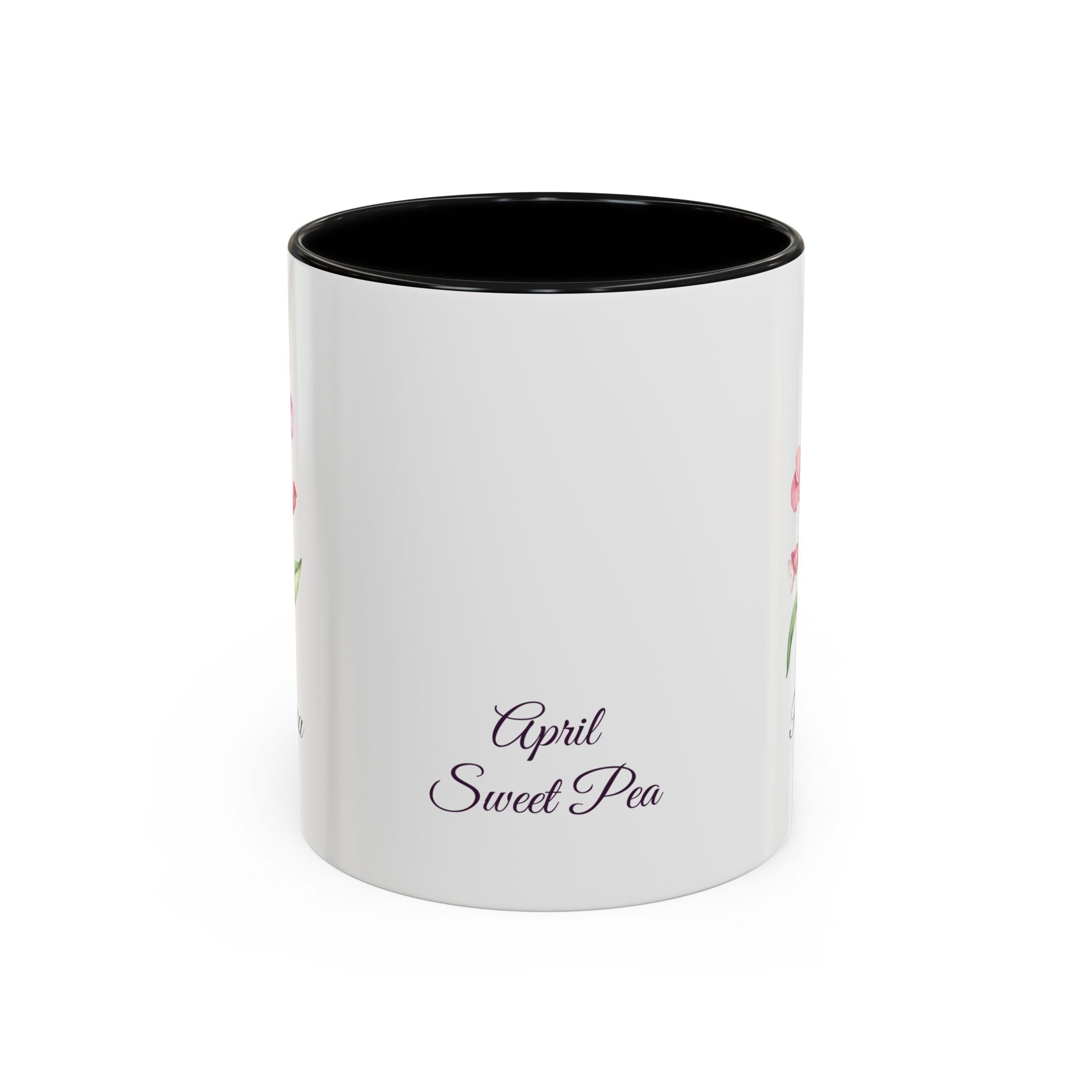 Personalized April Sweet Pea Birth Flower Accent Coffee Mug - Available in 11oz and 15oz Sizes