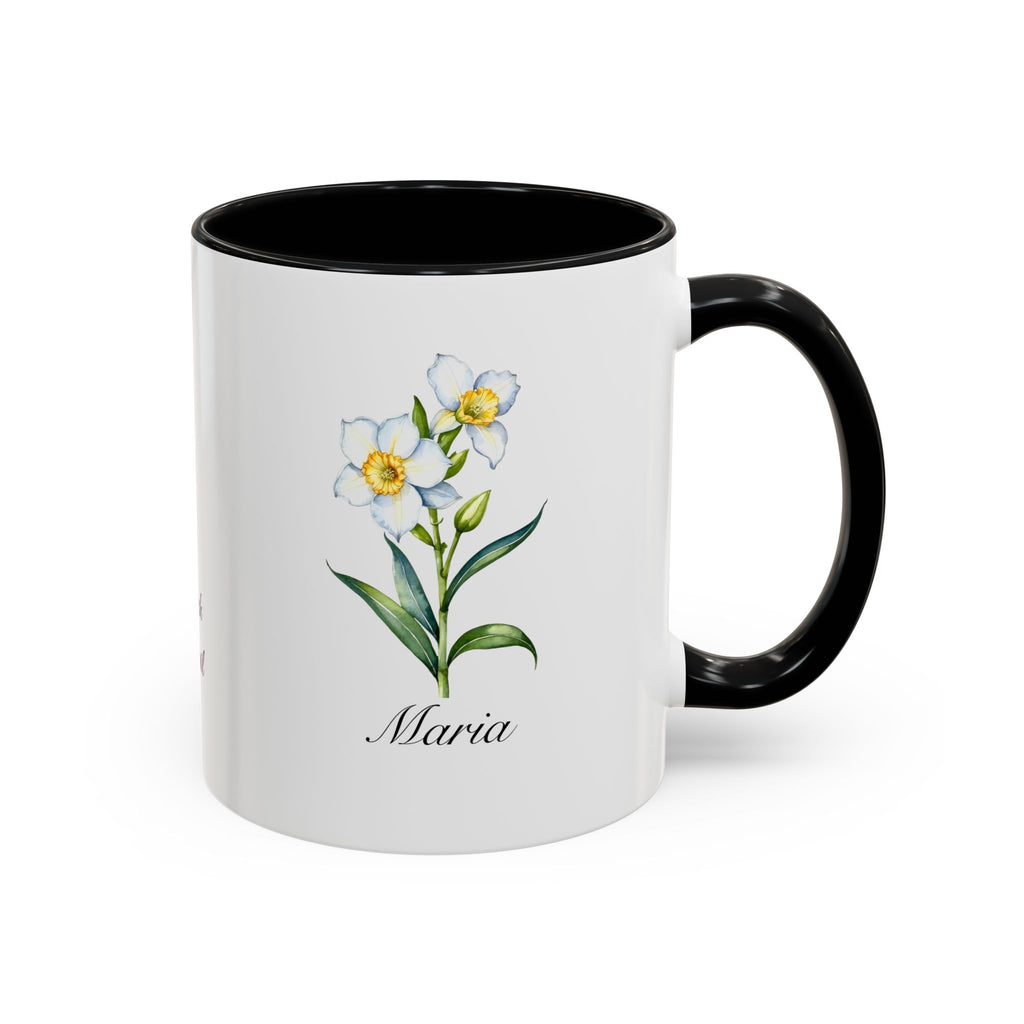 Personalized March Birth Flower Accent Coffee Mug - Available in 11oz and 15oz Sizes