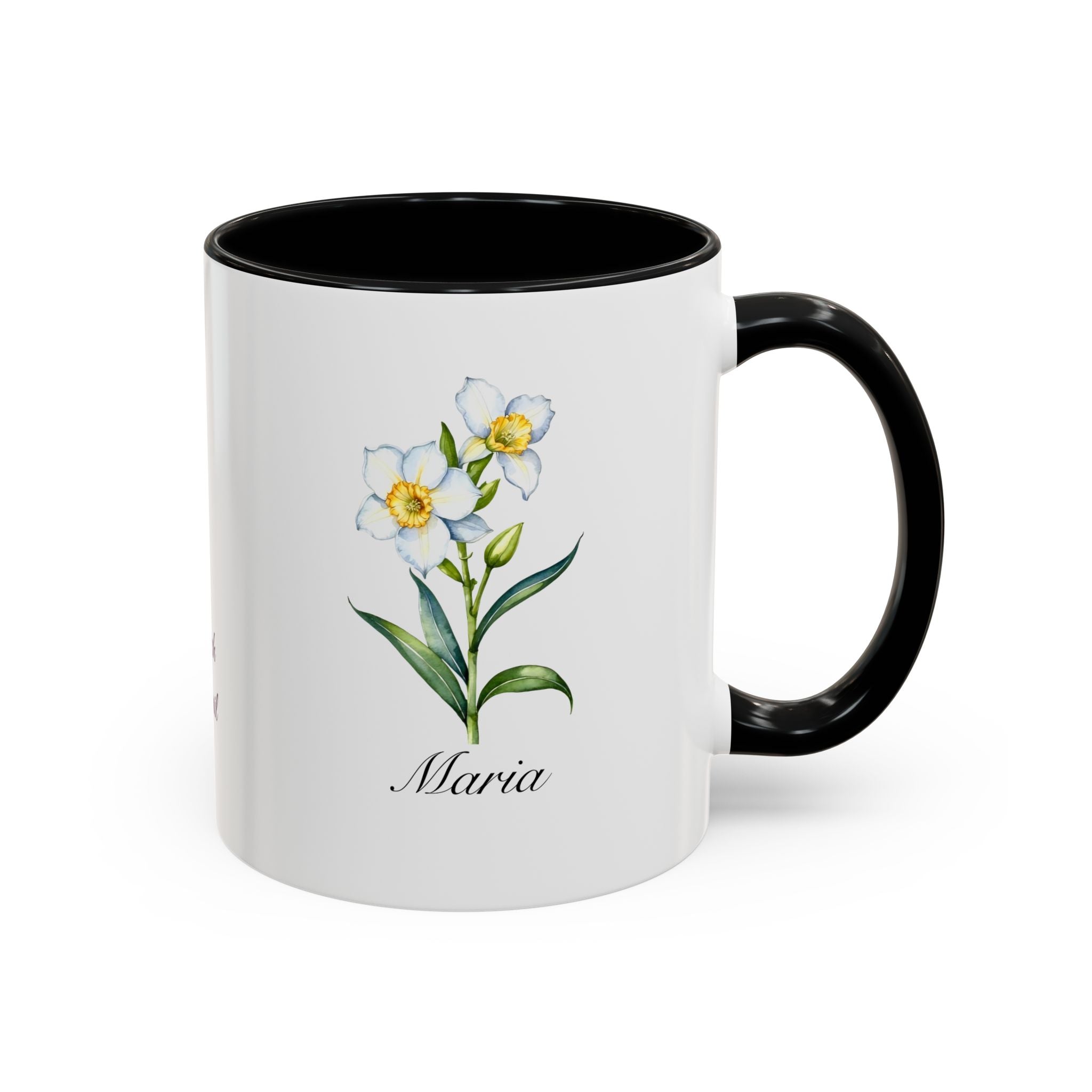 Personalized March Birth Flower Accent Coffee Mug - Available in 11oz and 15oz Sizes