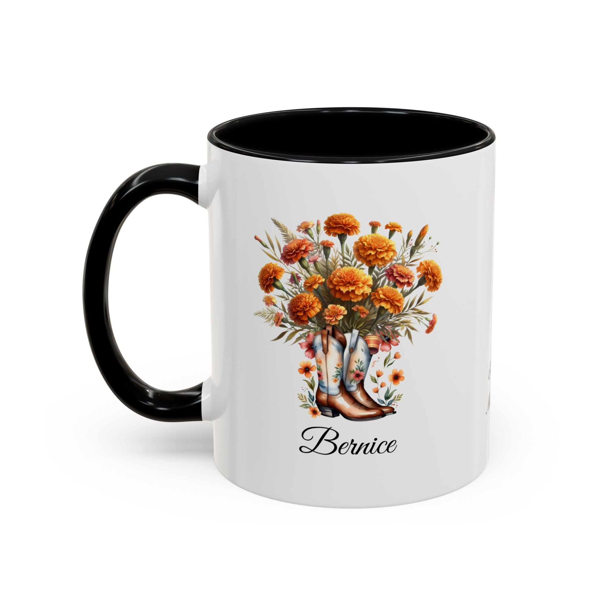 Personalized October Birth Flower Accent Coffee Mug - Available in 11oz and 15oz Sizes