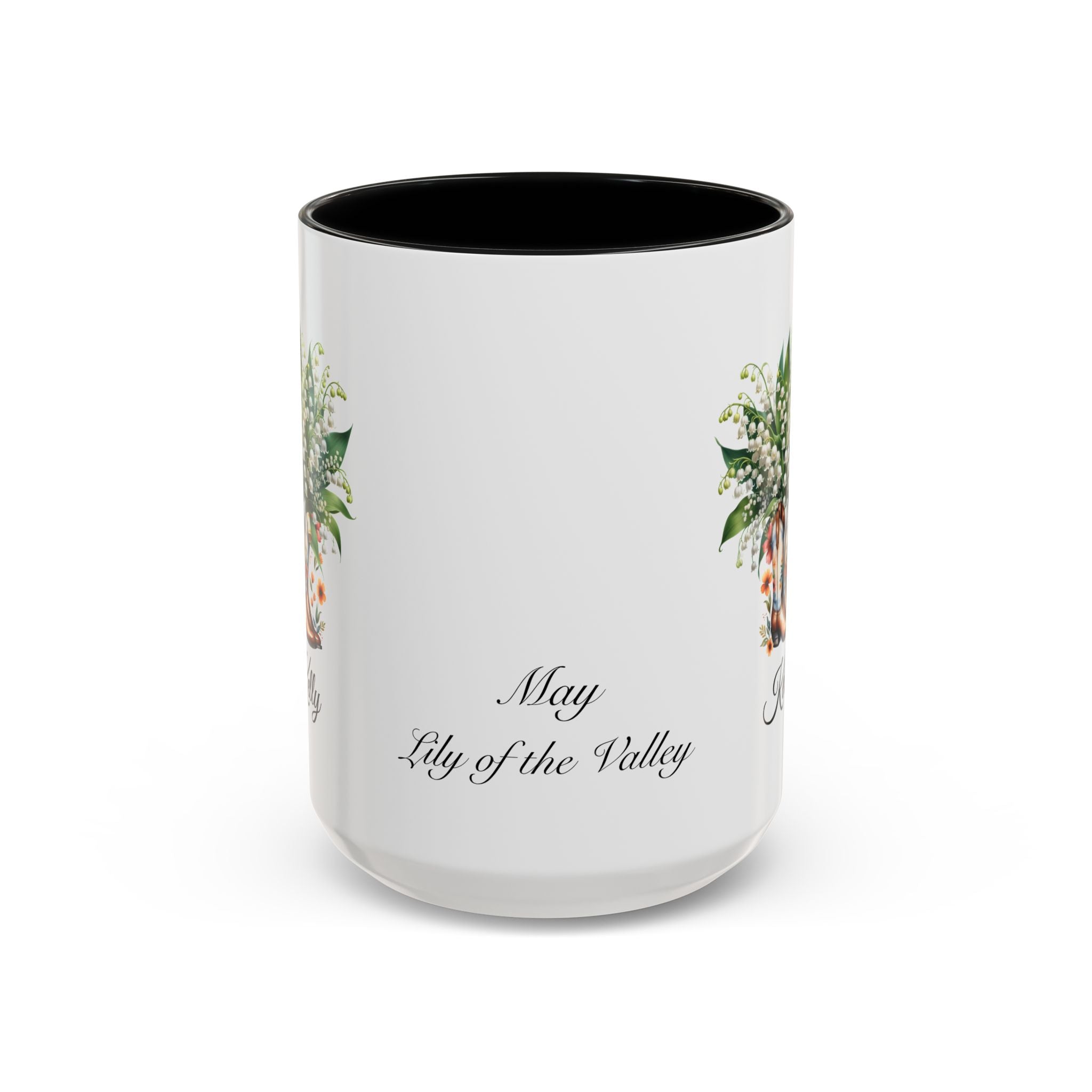 Personalized May Birth Flower Accent Coffee Mug with Lilies of the Valley in a Cowboy Boot - Available in 11oz and 15oz Sizes