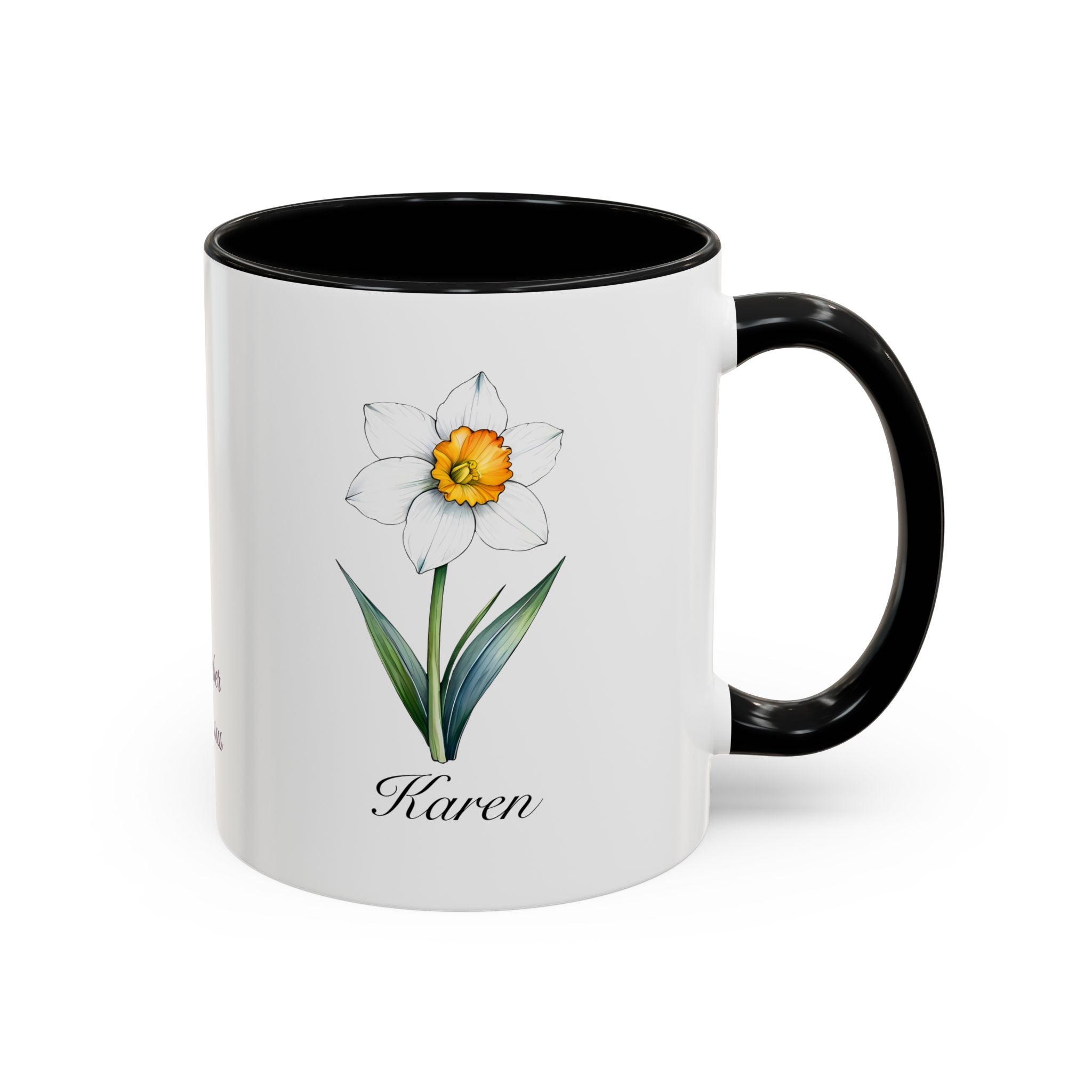 Personalized December Birth Flower Accent Coffee Mug - Available in 11oz and 15oz Sizes