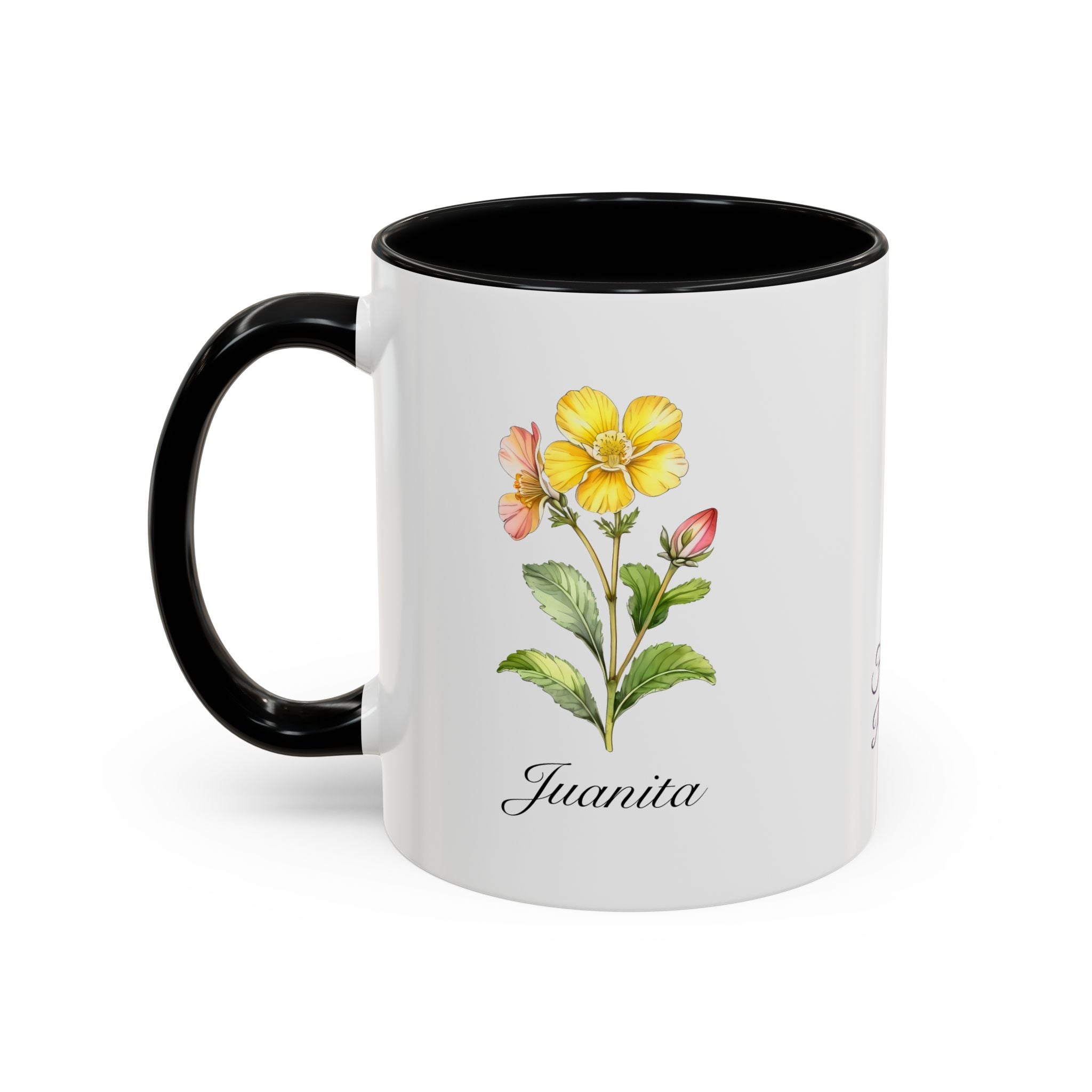 Personalized February Birth Flower Accent Coffee Mug - Available in 11oz and 15oz Sizes