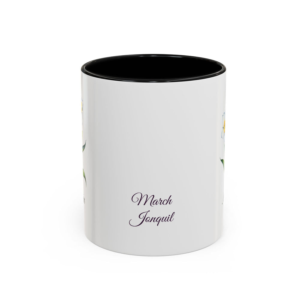 Personalized March Birth Flower Accent Coffee Mug - Available in 11oz and 15oz Sizes