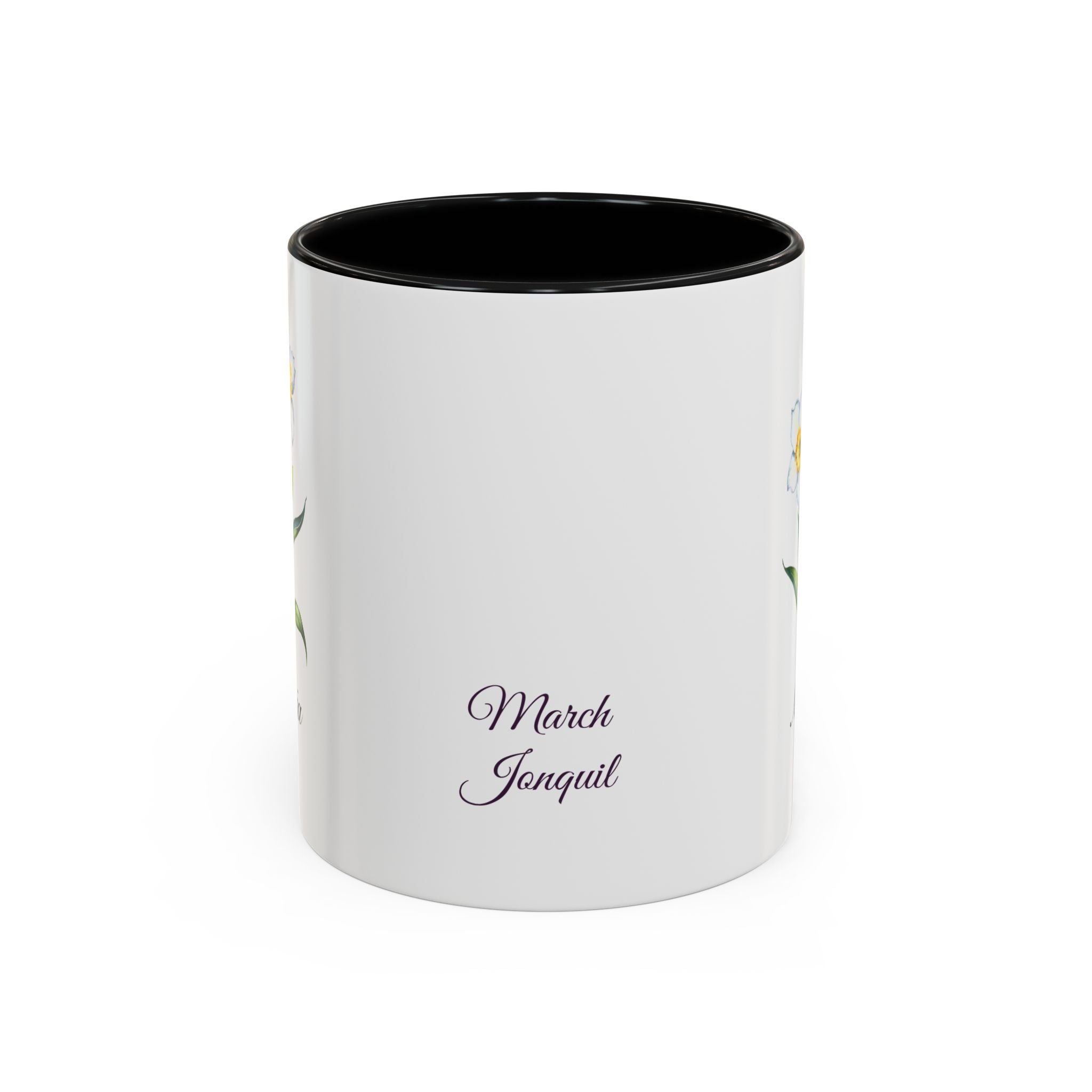 Personalized March Birth Flower Accent Coffee Mug - Available in 11oz and 15oz Sizes