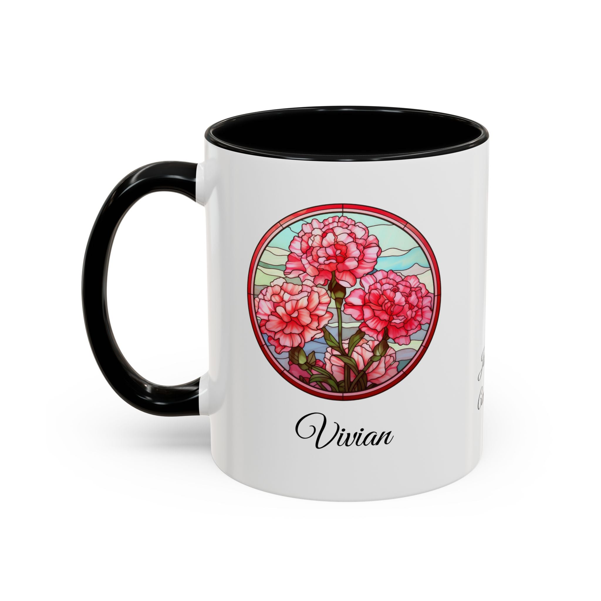 Personalized January Birth Flower Accent Coffee Mug - Available in 11oz and 15oz Sizes