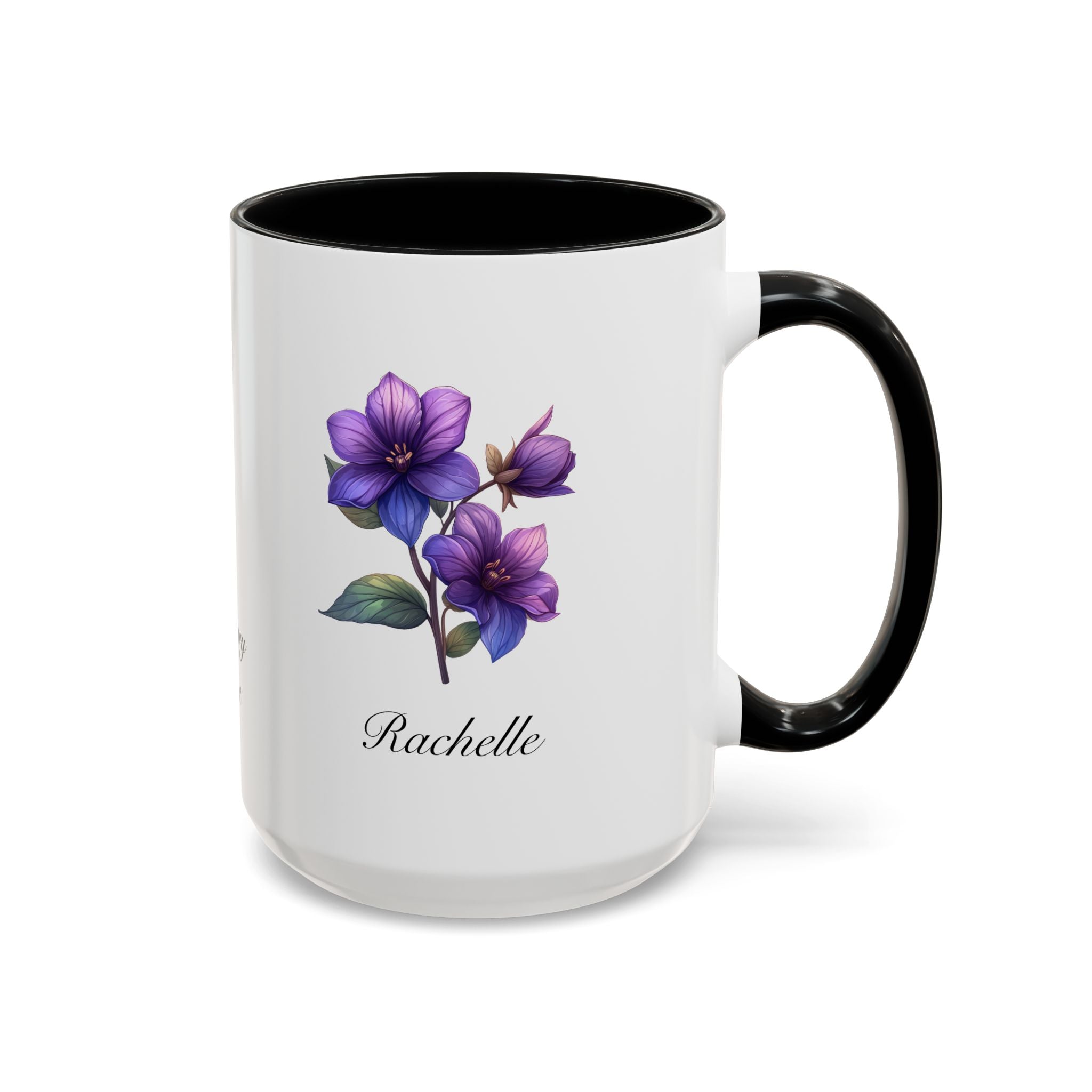 Personalized February Birth Flower Accent Coffee Mug - Available in 11oz and 15oz Sizes