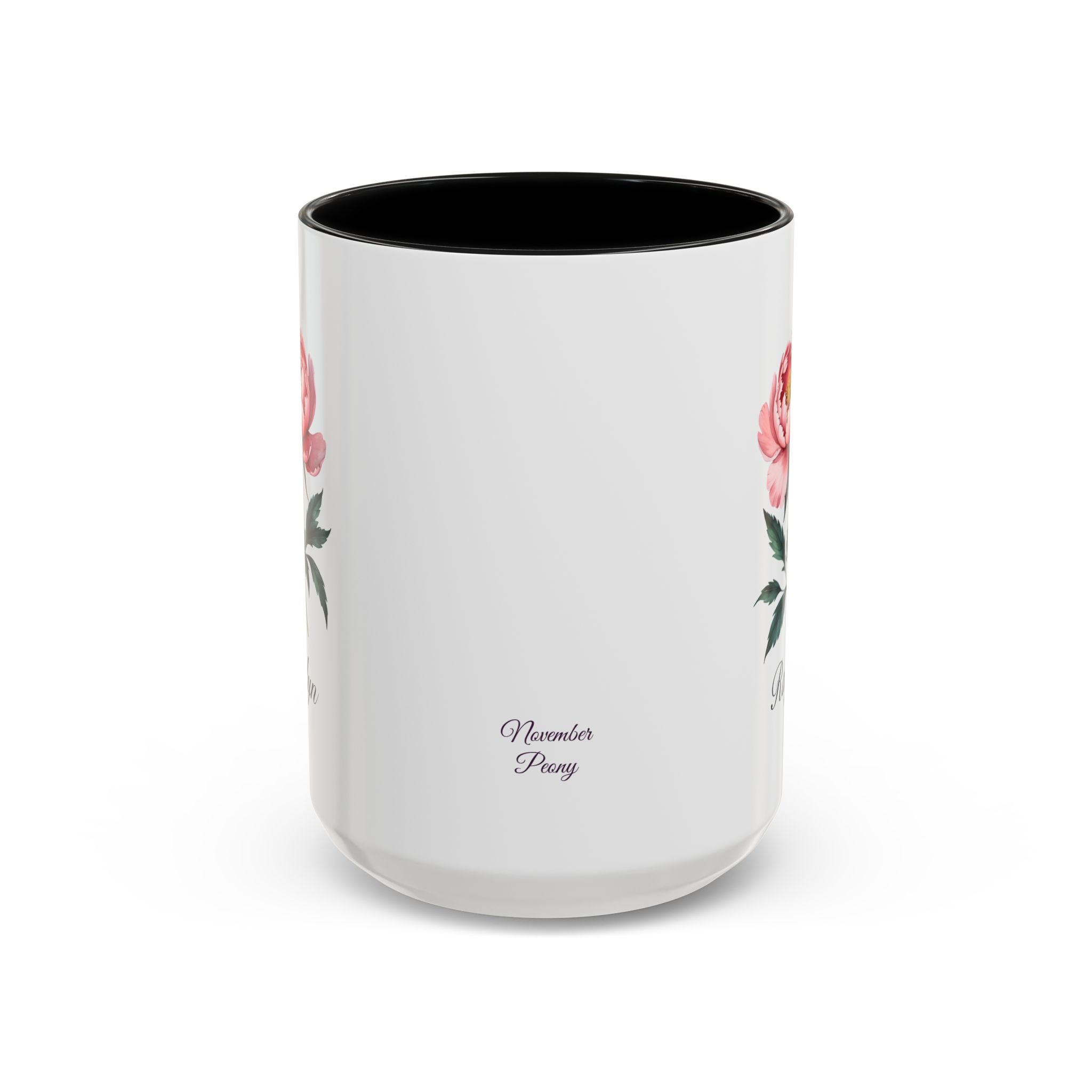 Personalized November Birth Flower Accent Coffee Mug - Available in 11oz and 15oz Sizes
