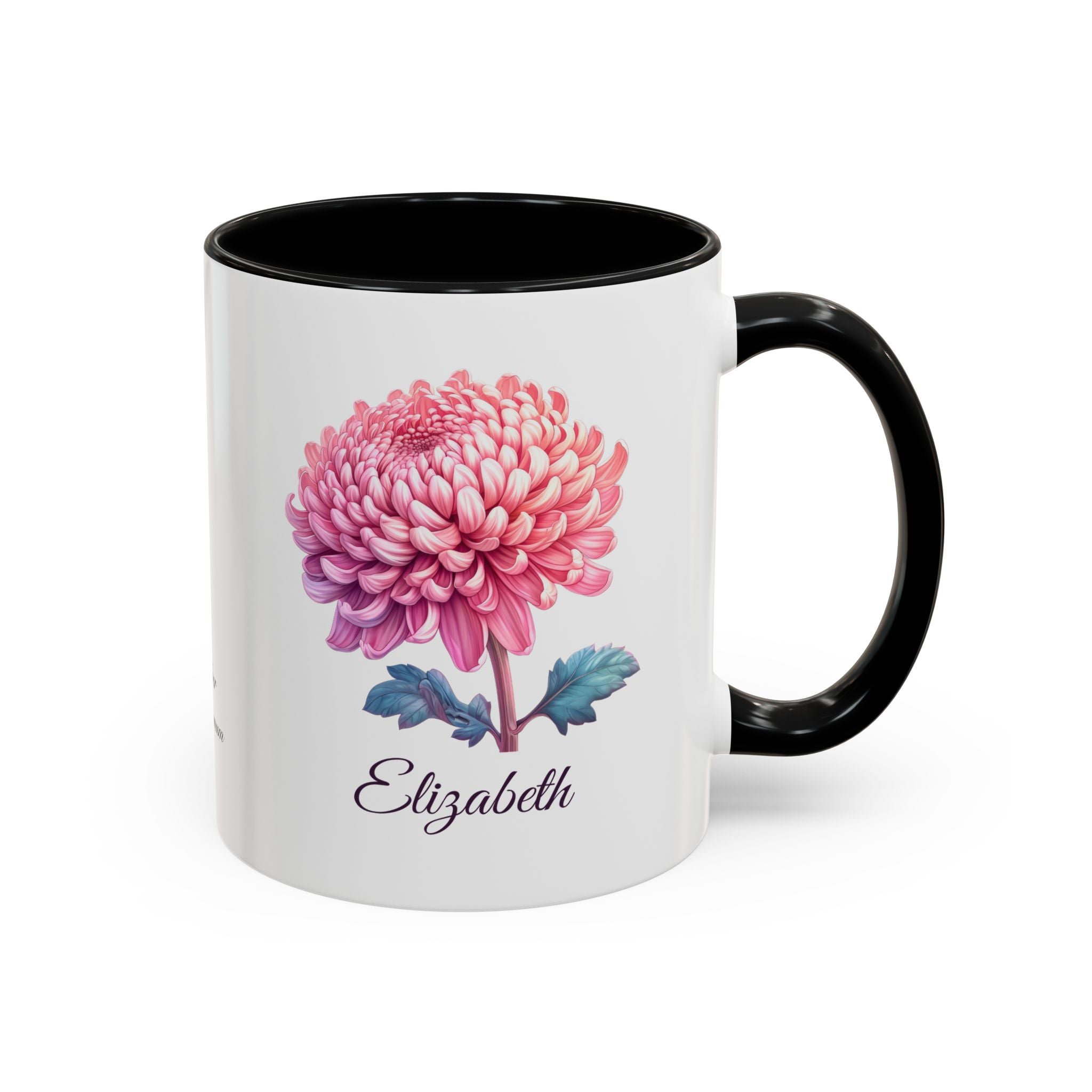 Personalized November Birth Flower Accent Coffee Mug - Available in 11oz and 15oz Sizes