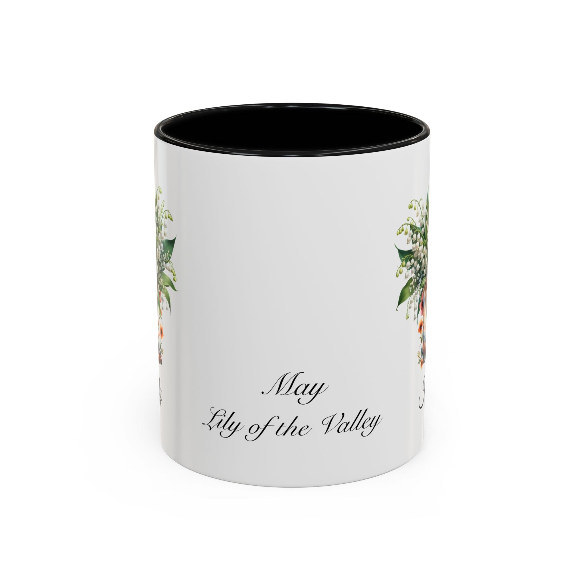 Personalized May Birth Flower Accent Coffee Mug with Lilies of the Valley in a Cowboy Boot - Available in 11oz and 15oz Sizes