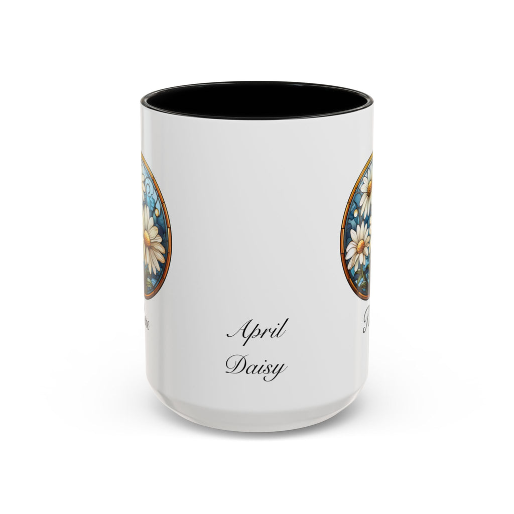 Personalized April Birth Flower Accent Coffee Mug - Available in 11oz and 15oz Sizes