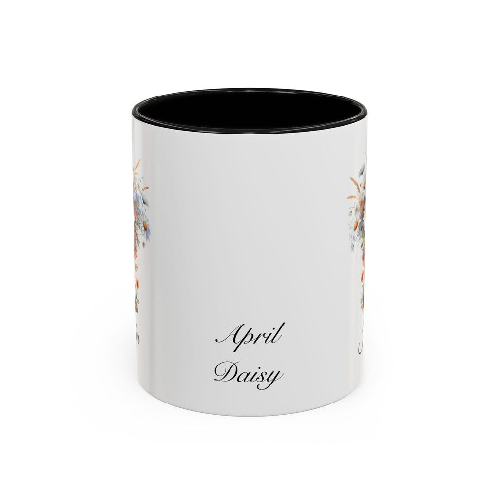 Personalized April Birth Flower Accent Coffee Mug with Daisies in a Cowboy Boot - Available in 11oz and 15oz Sizes