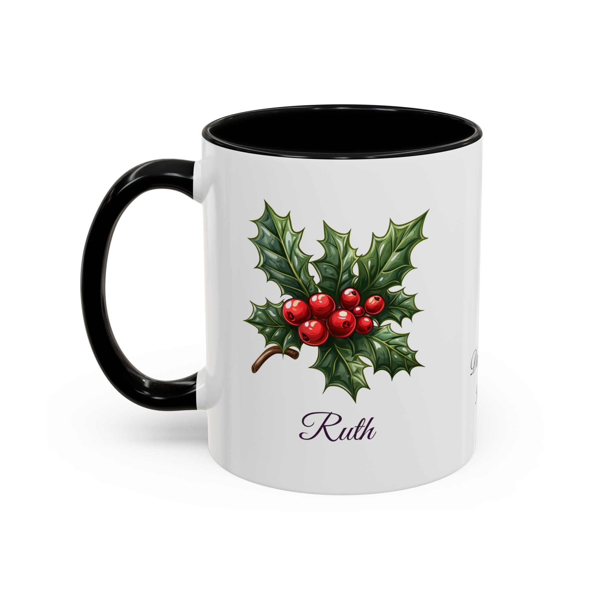 Personalized December Birth Flower Accent Coffee Mug - Available in 11oz and 15oz Sizes