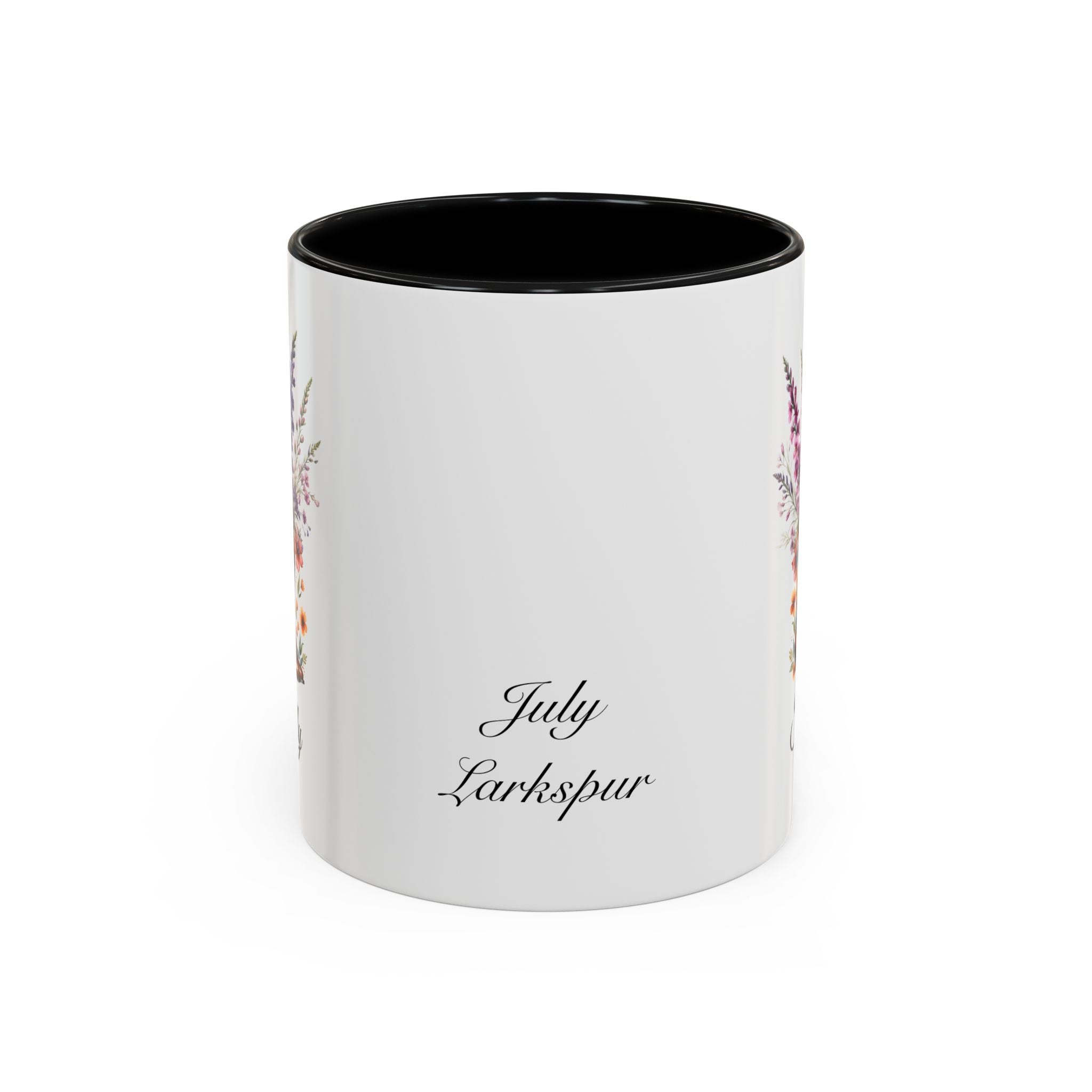 Personalized July Birth Flower Accent Coffee Mug - Available in 11oz and 15oz Sizes
