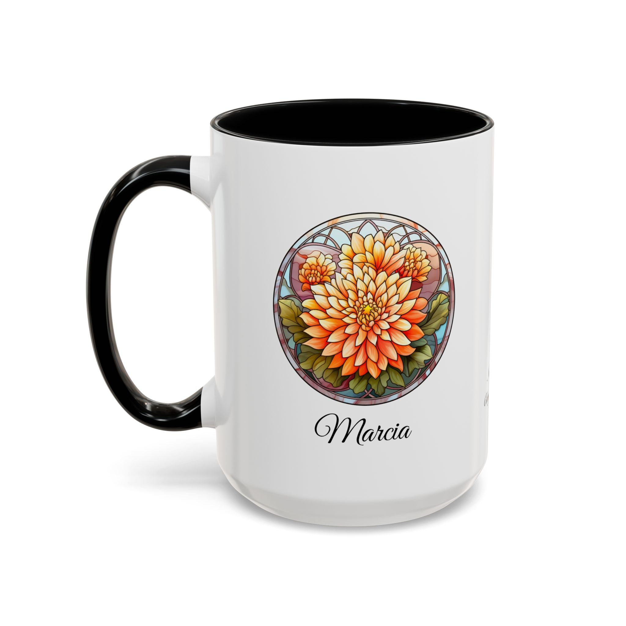 Personalized November Birth Flower Accent Coffee Mug - Available in 11oz and 15oz Sizes