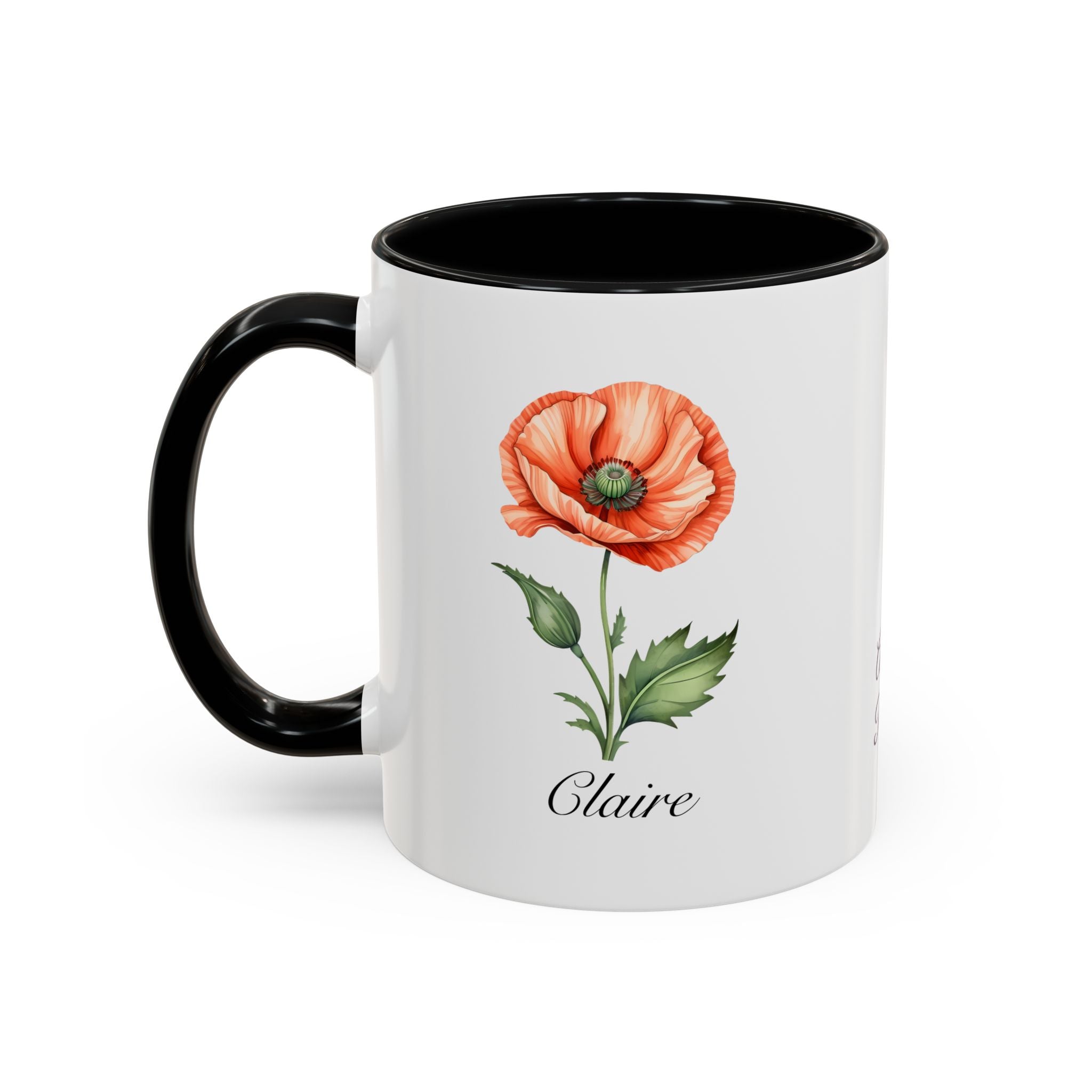 Personalized August Birth Flower Accent Coffee Mug - Available in 11oz and 15oz Sizes