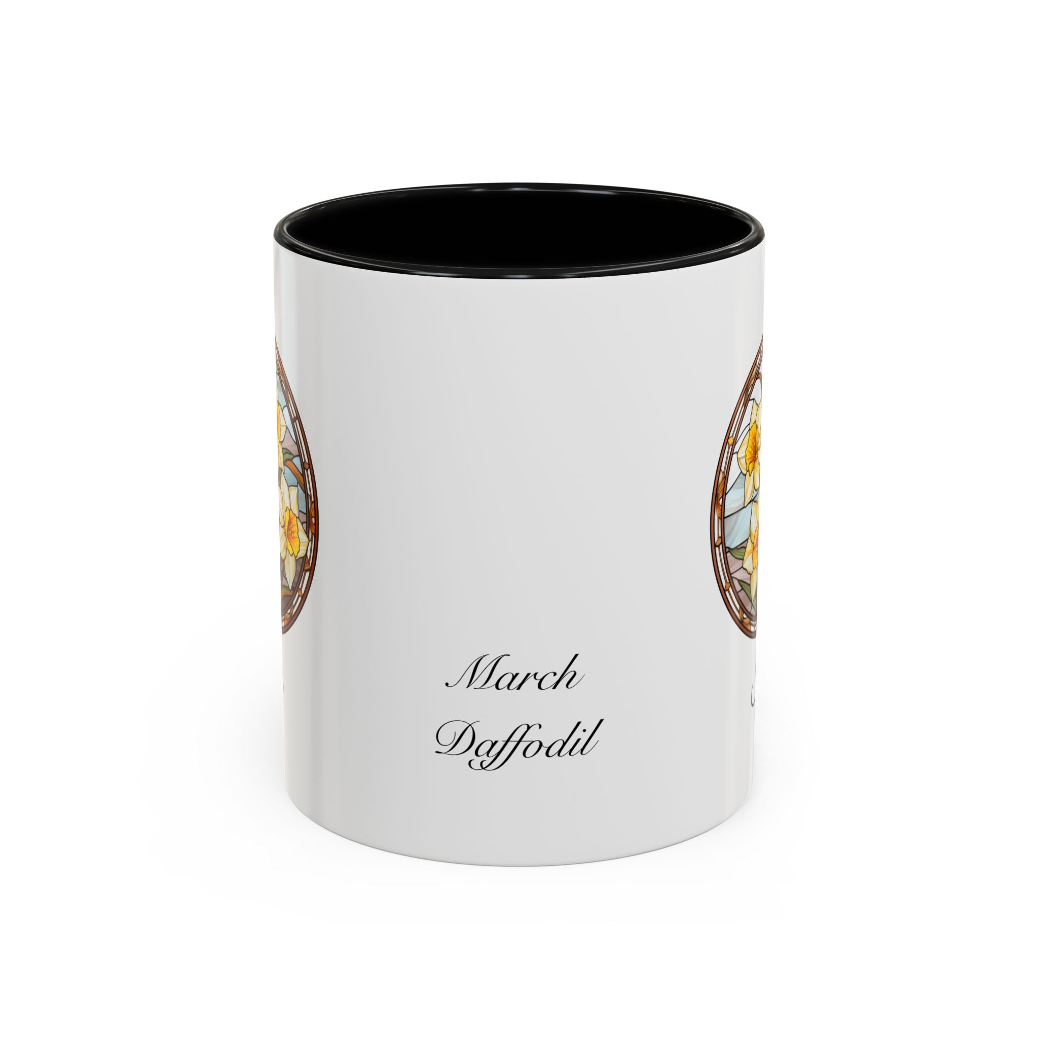 Personalized March Birth Flower Accent Coffee Mug - Available in 11oz and 15oz Sizes