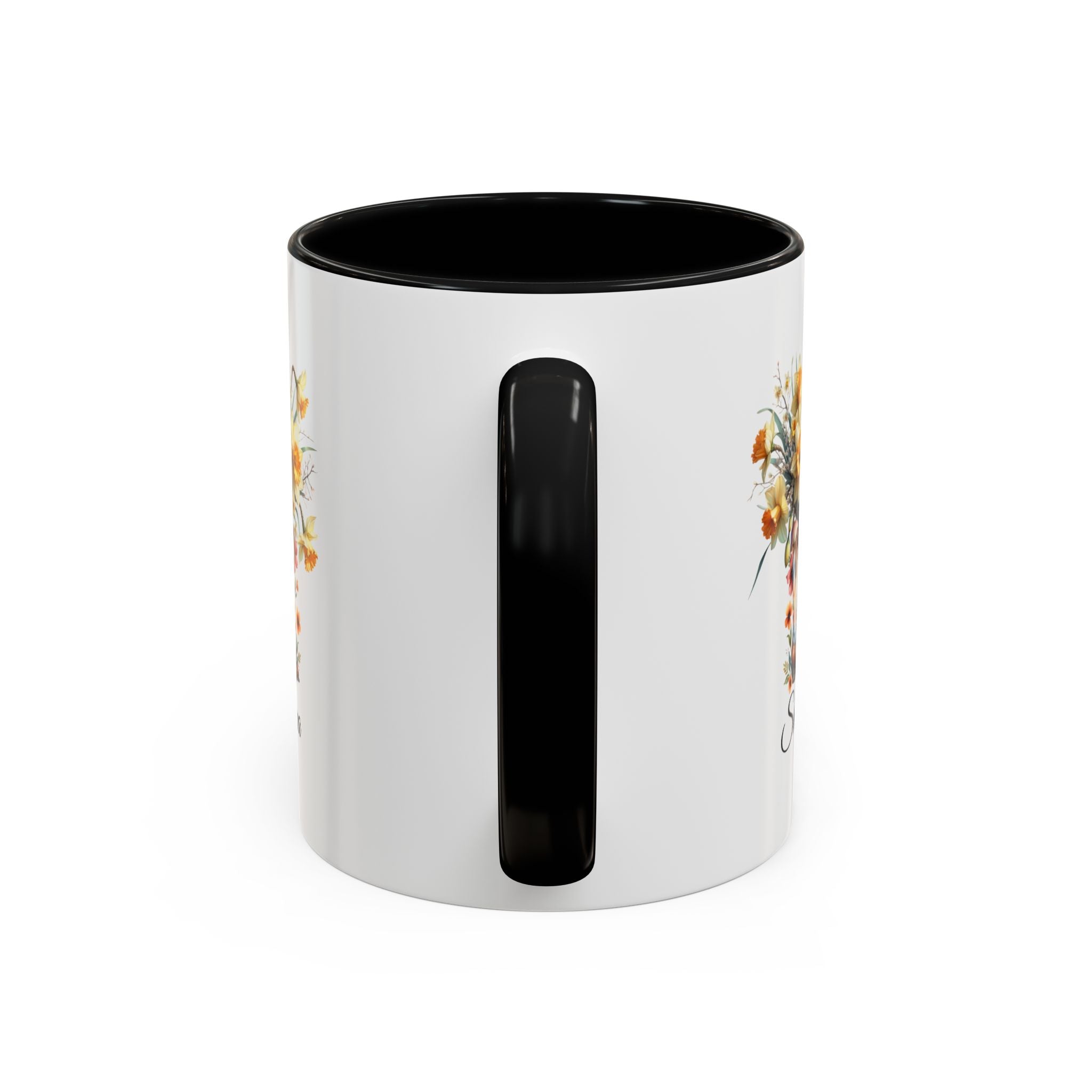 Personalized March Birth Flower Accent Coffee Mug - Available in 11oz and 15oz Sizes