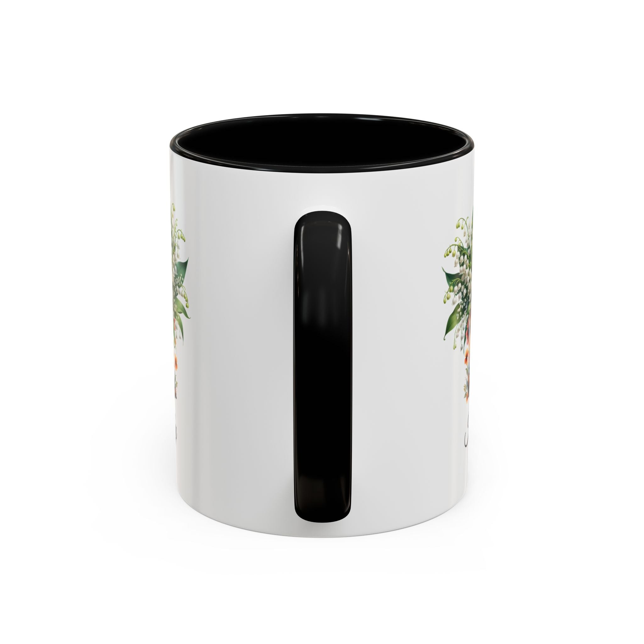Personalized May Birth Flower Accent Coffee Mug with Lilies of the Valley in a Cowboy Boot - Available in 11oz and 15oz Sizes