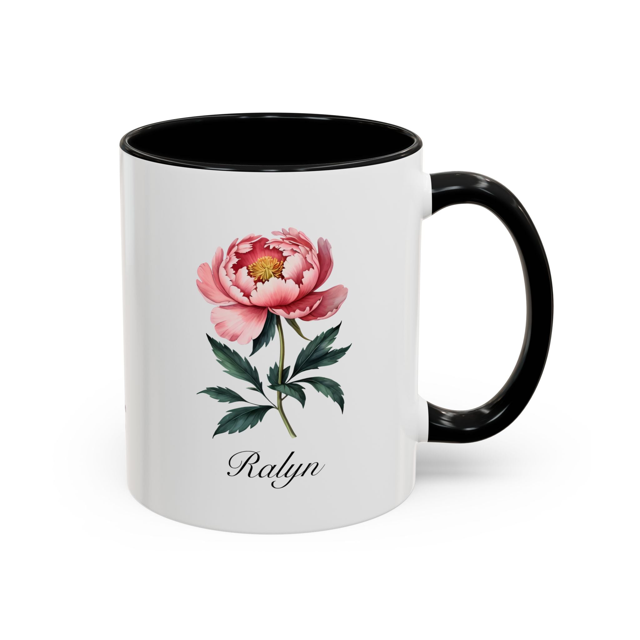 Personalized November Birth Flower Accent Coffee Mug - Available in 11oz and 15oz Sizes