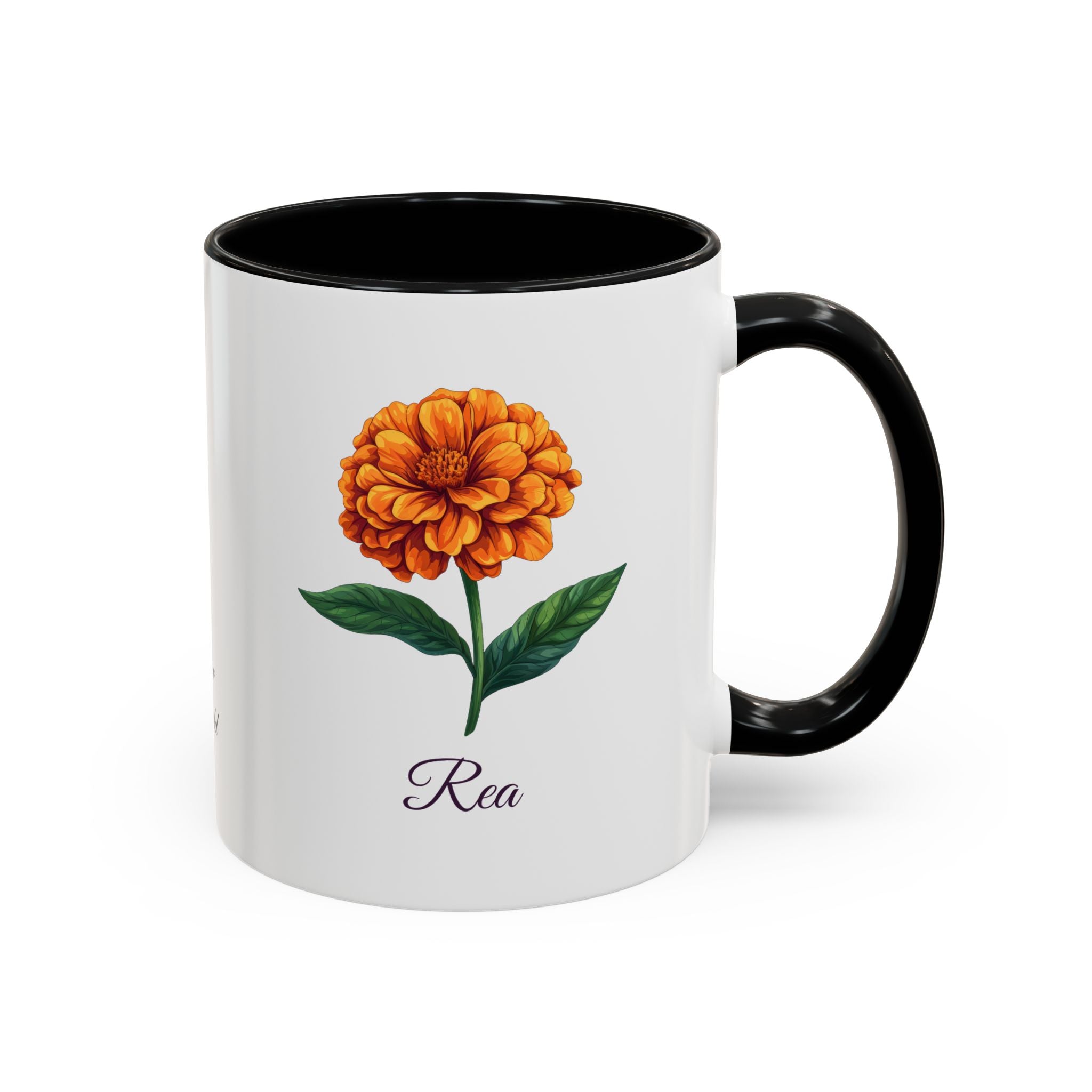 Personalized October Birth Flower Accent Coffee Mug - Available in 11oz and 15oz Sizes