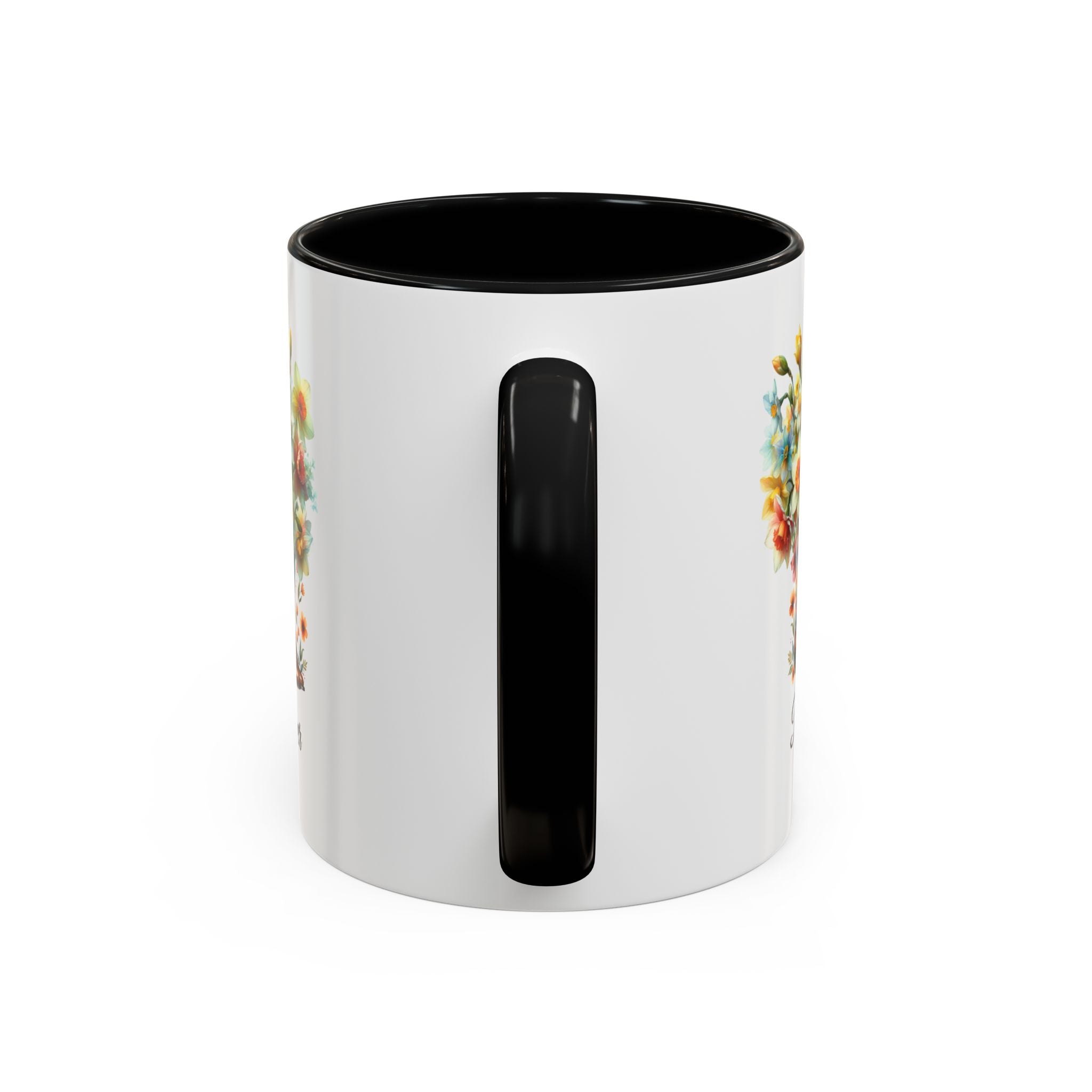 Personalized December Birth Flower Accent Coffee Mug - Available in 11oz and 15oz Sizes