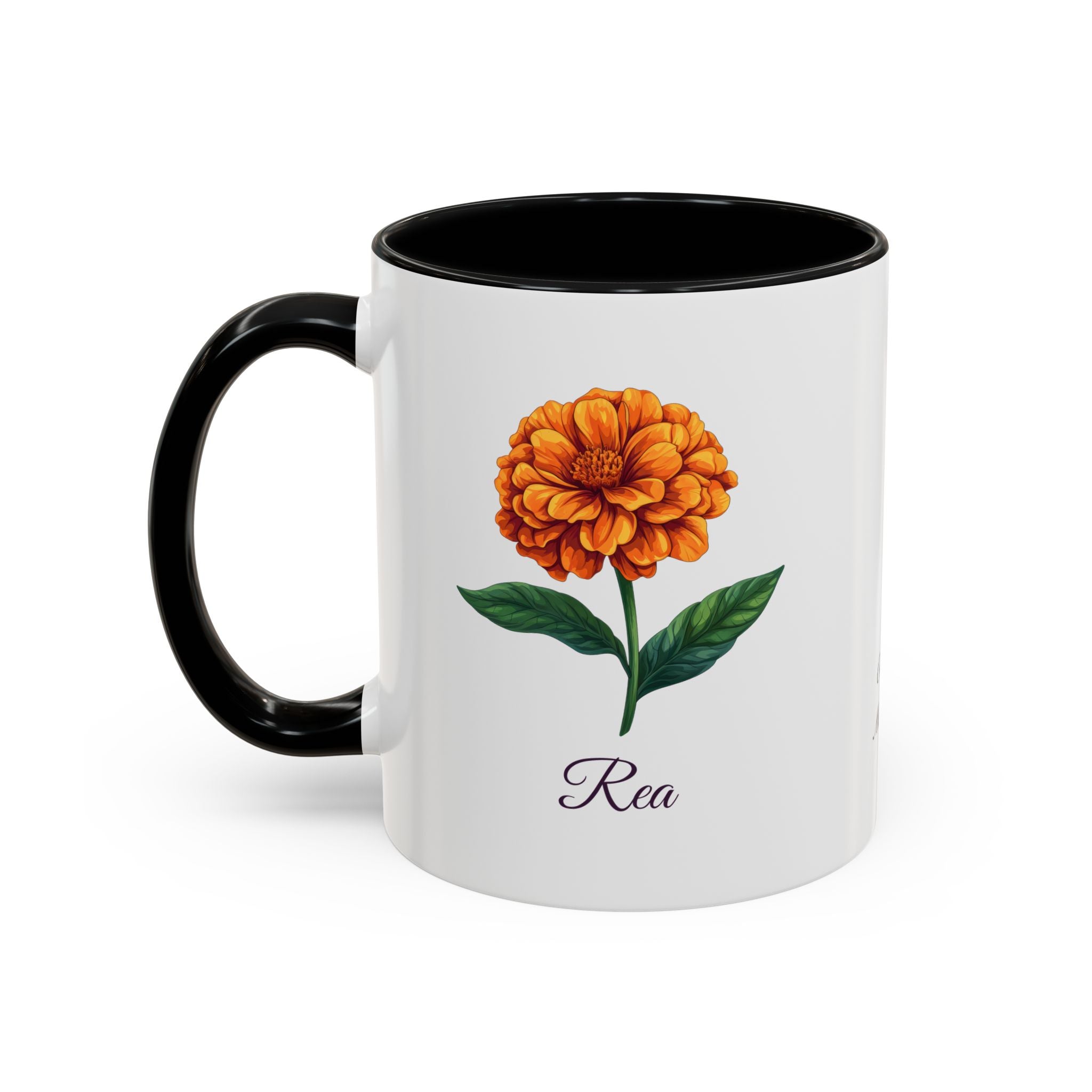 Personalized October Birth Flower Accent Coffee Mug - Available in 11oz and 15oz Sizes