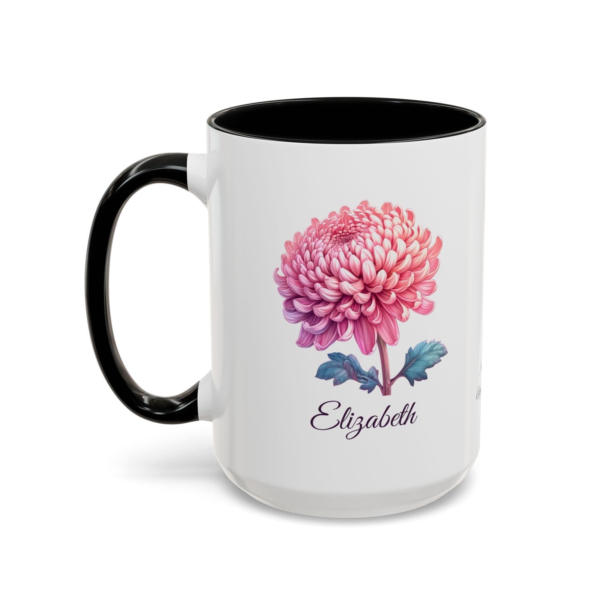 Personalized November Birth Flower Accent Coffee Mug - Available in 11oz and 15oz Sizes
