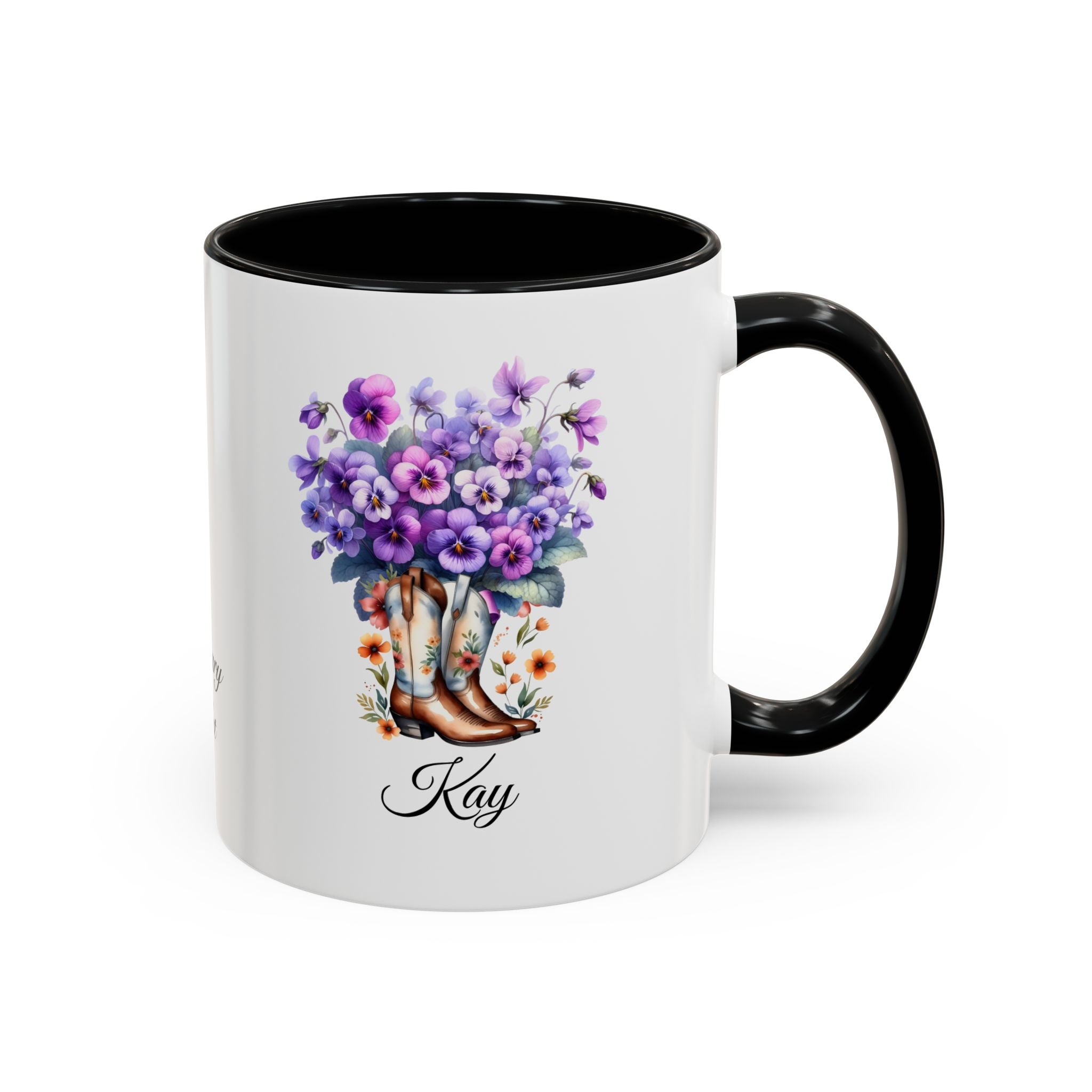 Personalized February Birth Flower Accent Coffee Mug - Available in 11oz and 15oz Sizes