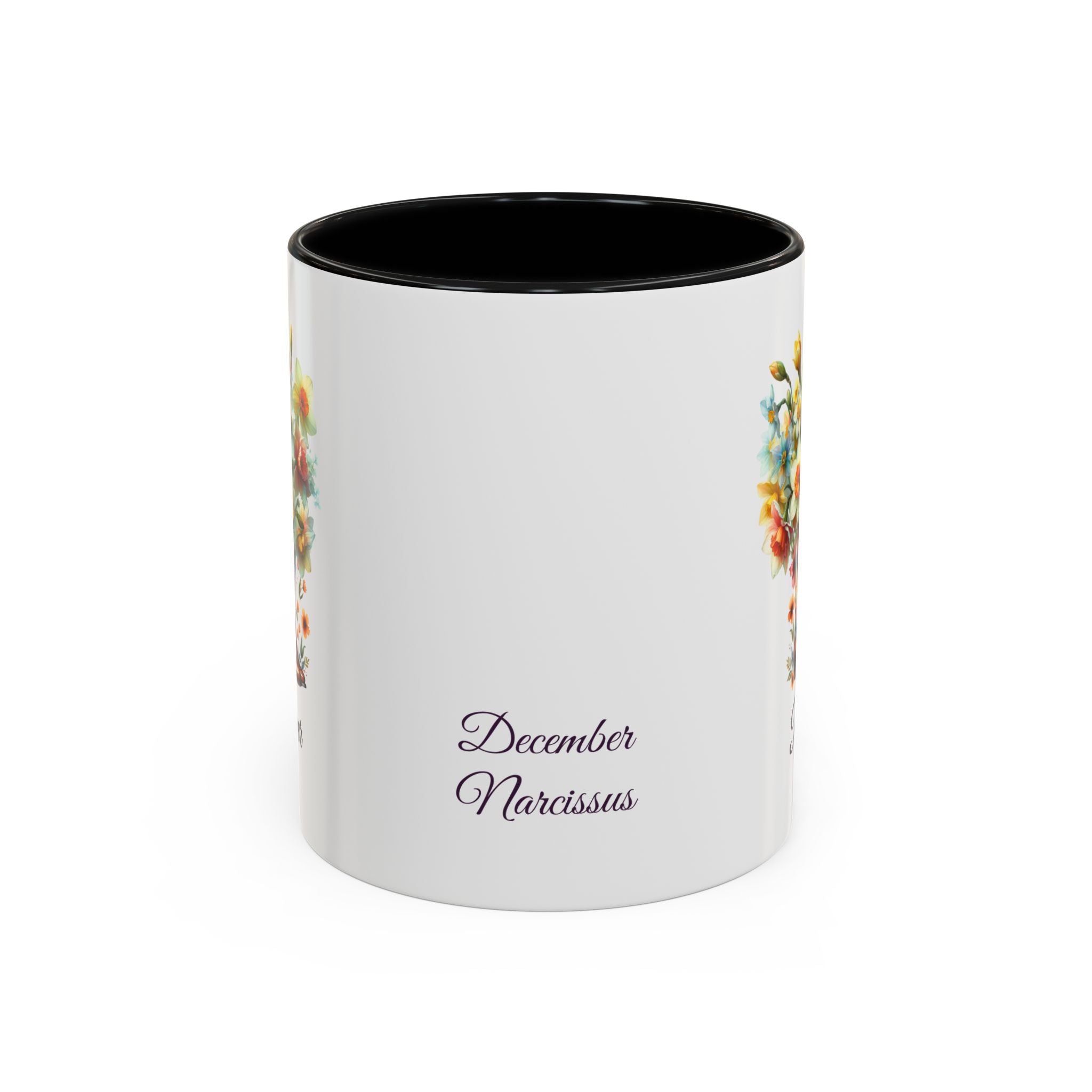 Personalized December Birth Flower Accent Coffee Mug - Available in 11oz and 15oz Sizes