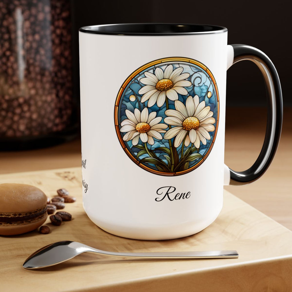 Personalized April Birth Flower Accent Coffee Mug - Available in 11oz and 15oz Sizes