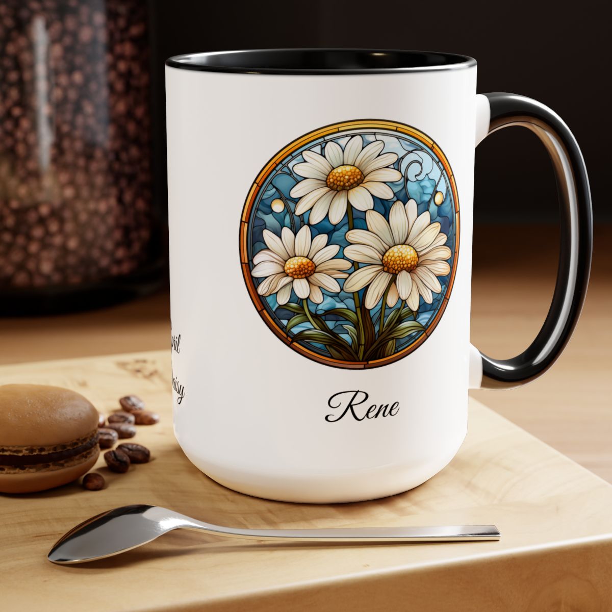 Personalized April Birth Flower Accent Coffee Mug - Available in 11oz and 15oz Sizes
