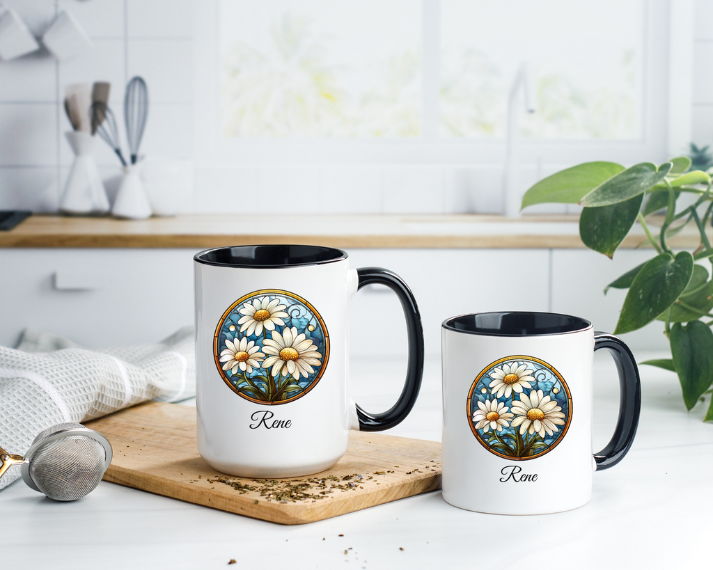 Personalized April Birth Flower Accent Coffee Mug - Available in 11oz and 15oz Sizes