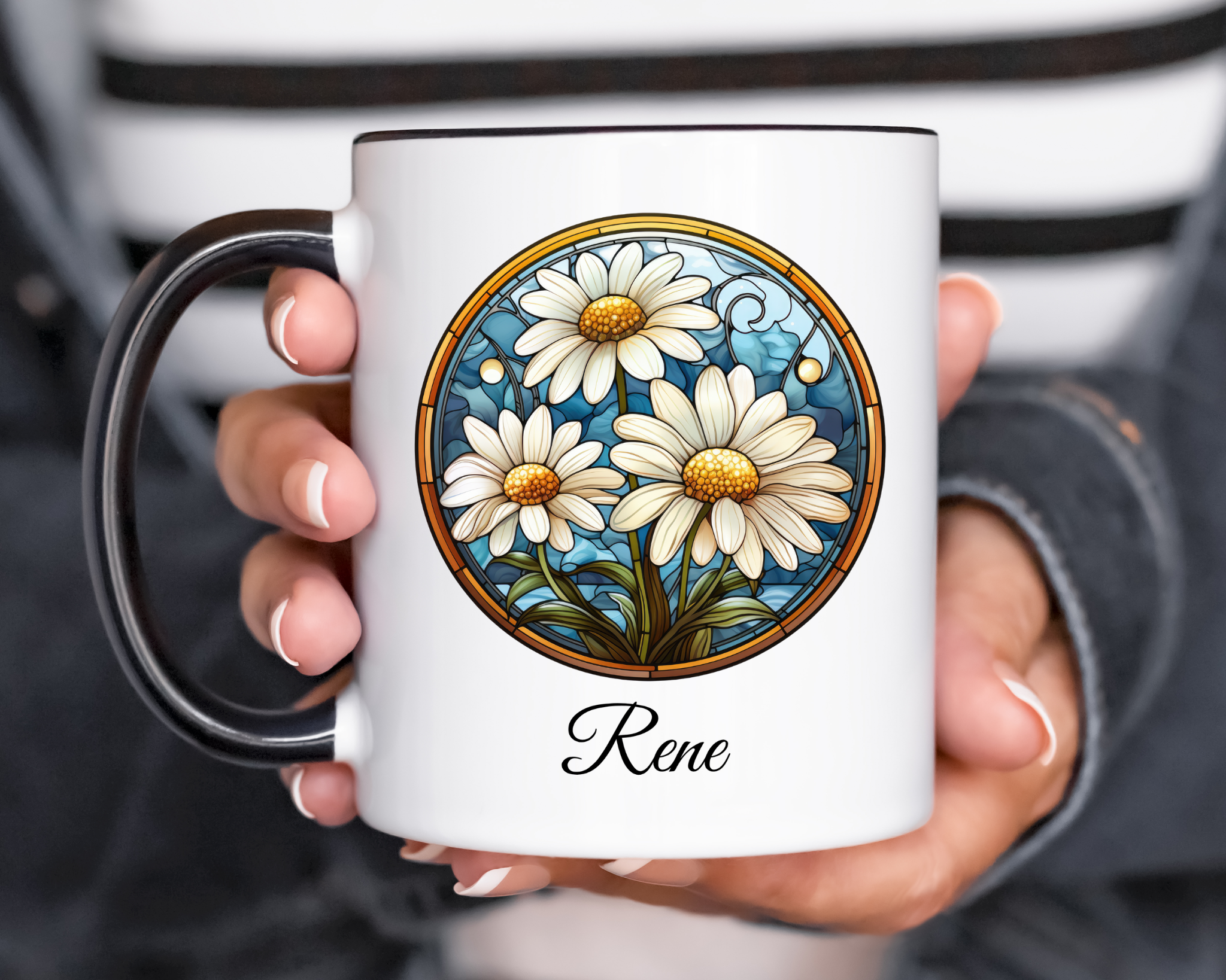 Personalized April Birth Flower Accent Coffee Mug - Available in 11oz and 15oz Sizes