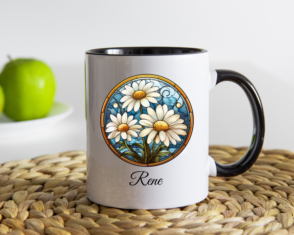 Personalized April Birth Flower Accent Coffee Mug - Available in 11oz and 15oz Sizes