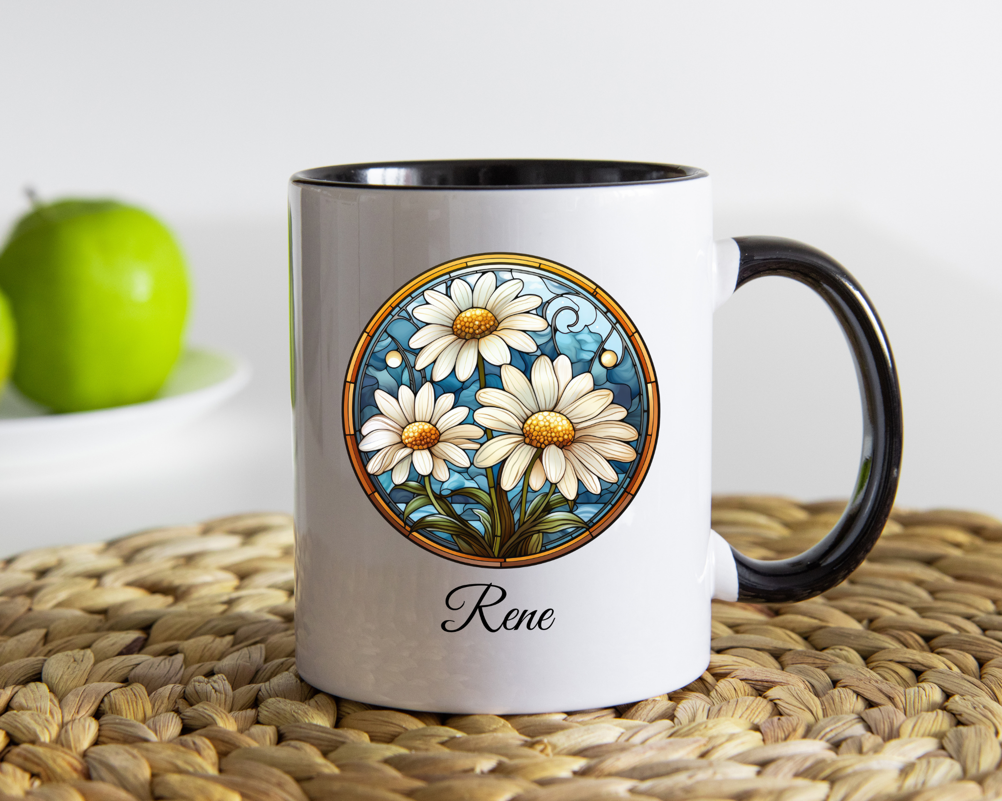 Personalized April Birth Flower Accent Coffee Mug - Available in 11oz and 15oz Sizes