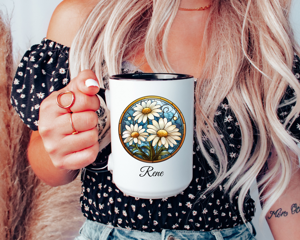 Personalized April Birth Flower Accent Coffee Mug - Available in 11oz and 15oz Sizes